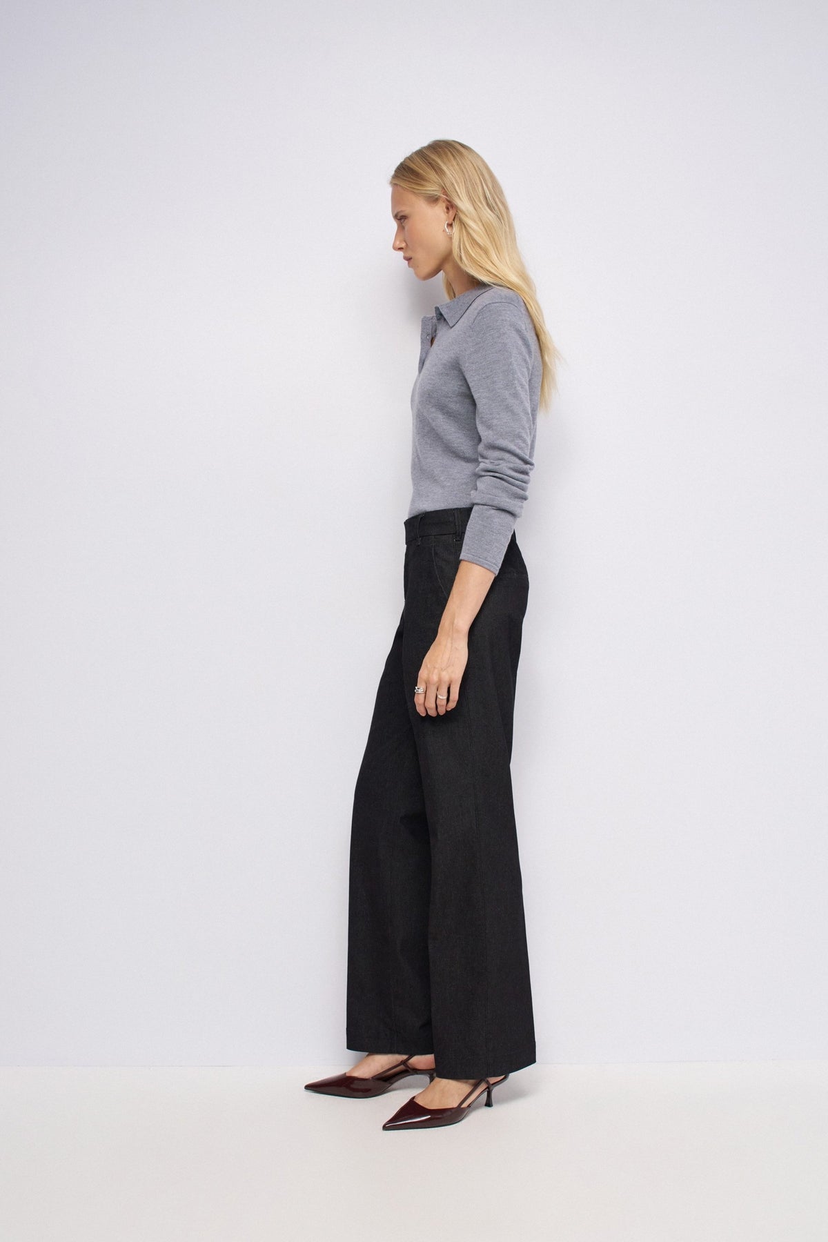 Flared Chino mit Taillendetail in Black Hosen Salsa Jeans