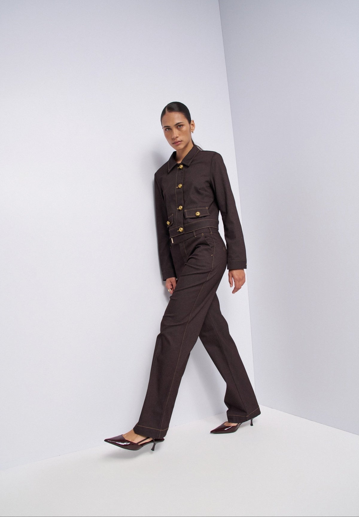 Flared Chino mit Taillendetail in Dark Brown Hosen Salsa Jeans
