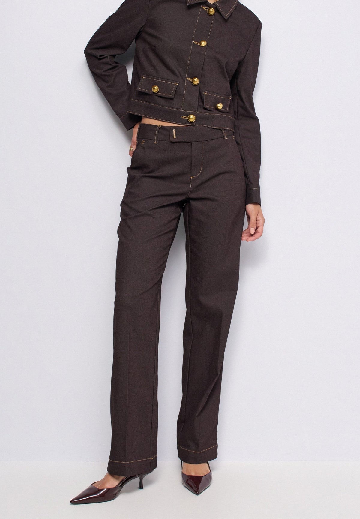 Flared Chino mit Taillendetail in Dark Brown Hosen Salsa Jeans