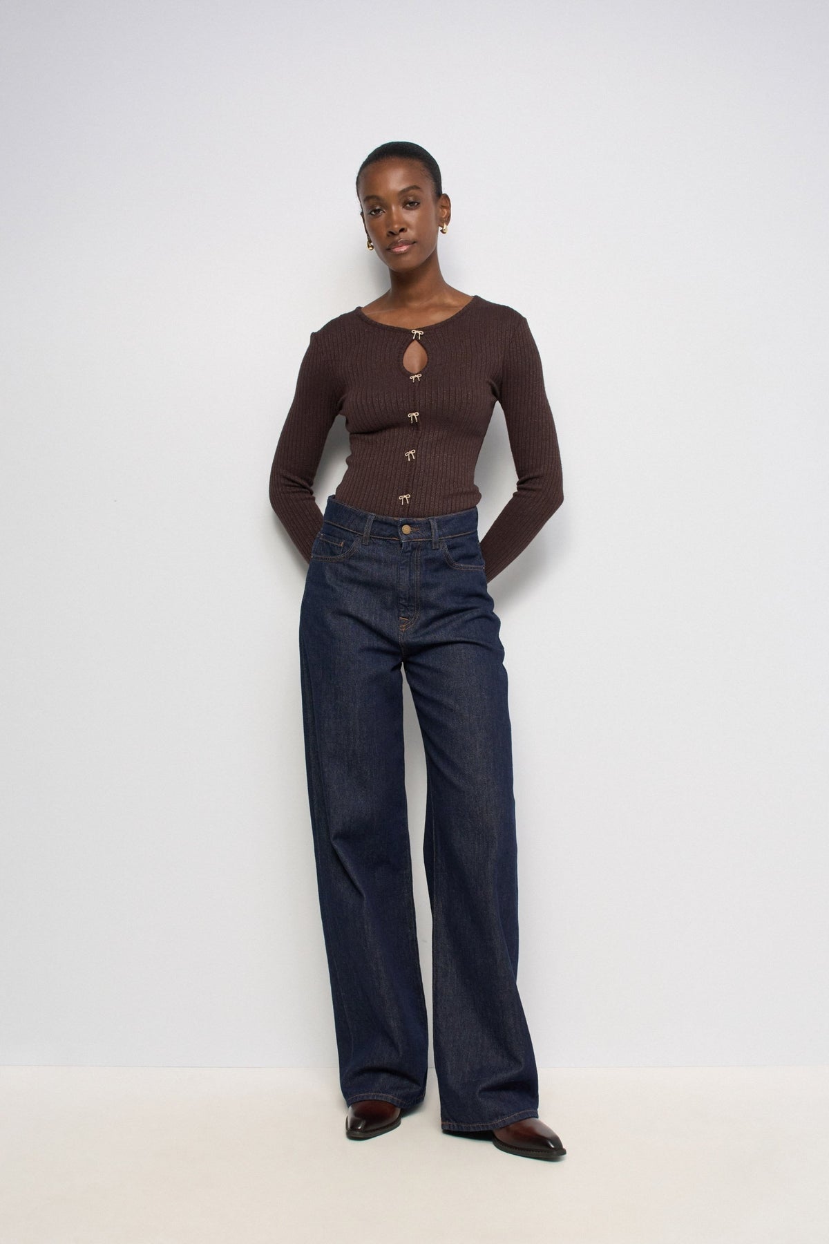 Longsleeve mit Schleifen-Detail in Dark Brown V1 T-Shirts Salsa Jeans