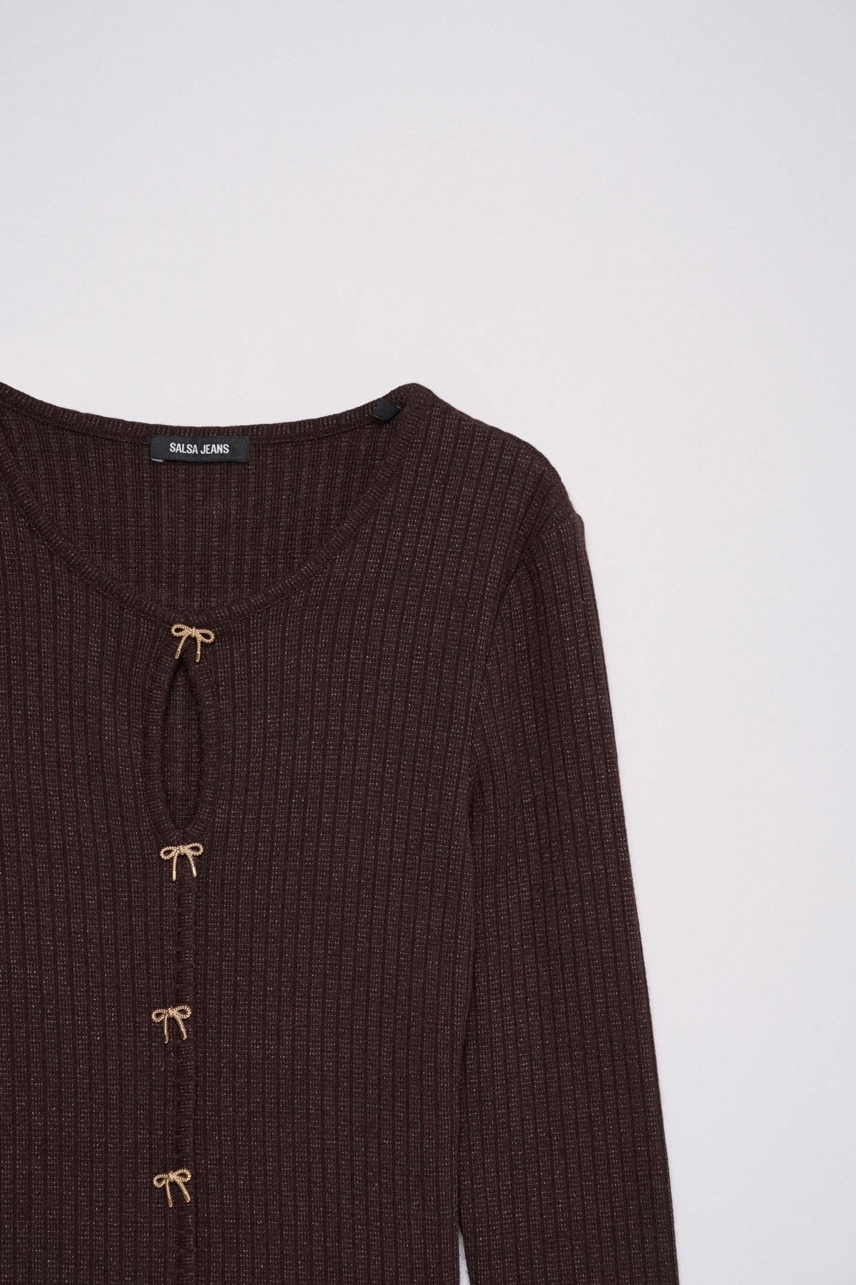 Longsleeve mit Schleifen-Detail in Dark Brown V1 T-Shirts Salsa Jeans