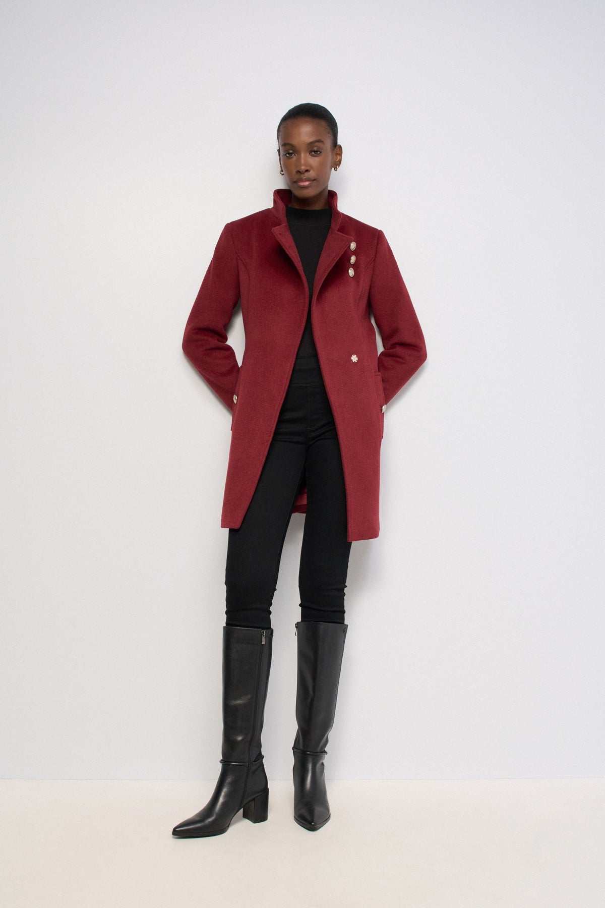 Wollmantel mit Knopfdetail in Dark Red V1 Jacken Salsa Jeans
