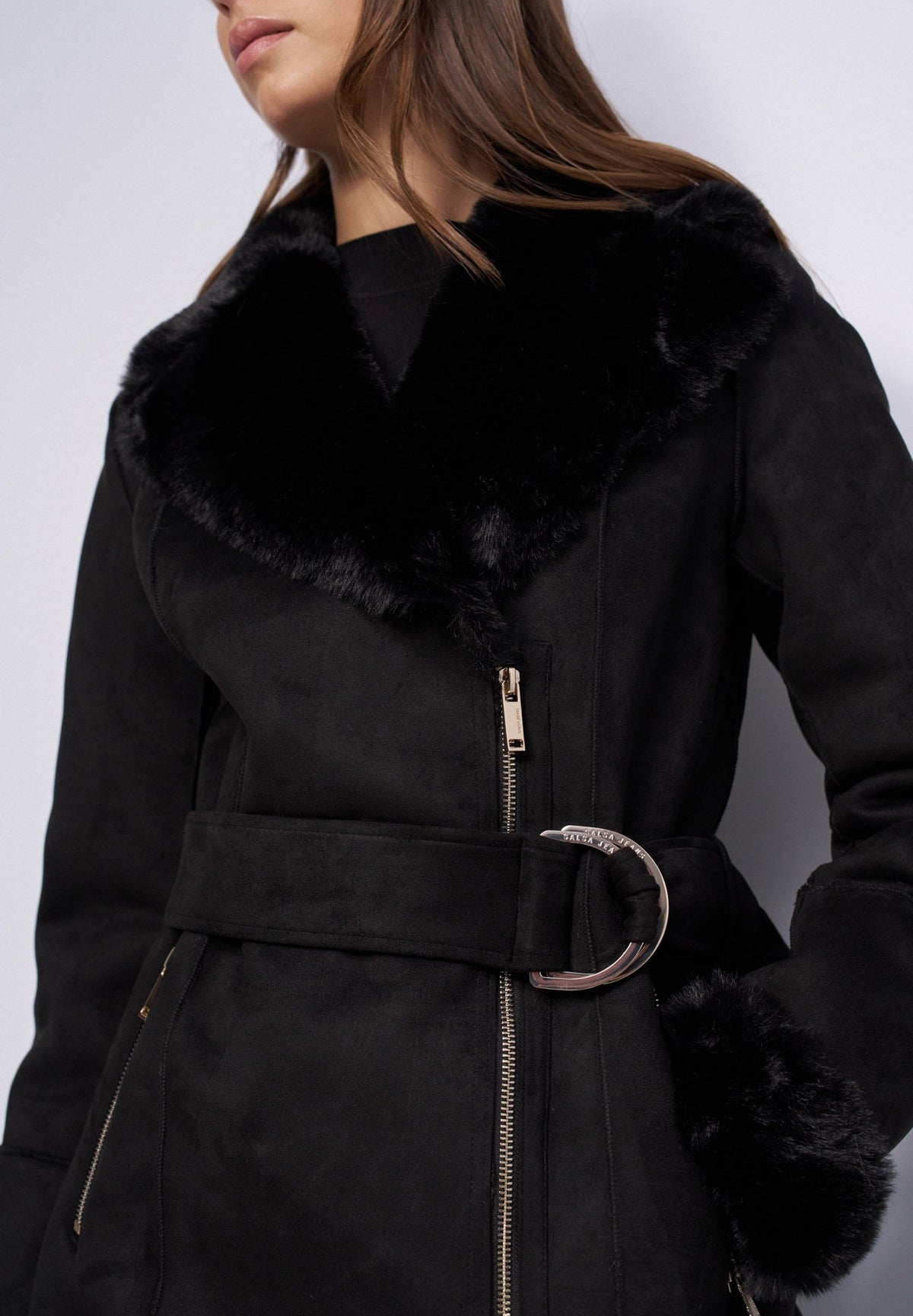 Langer Shearling Mantel in Black Jacken Salsa Jeans