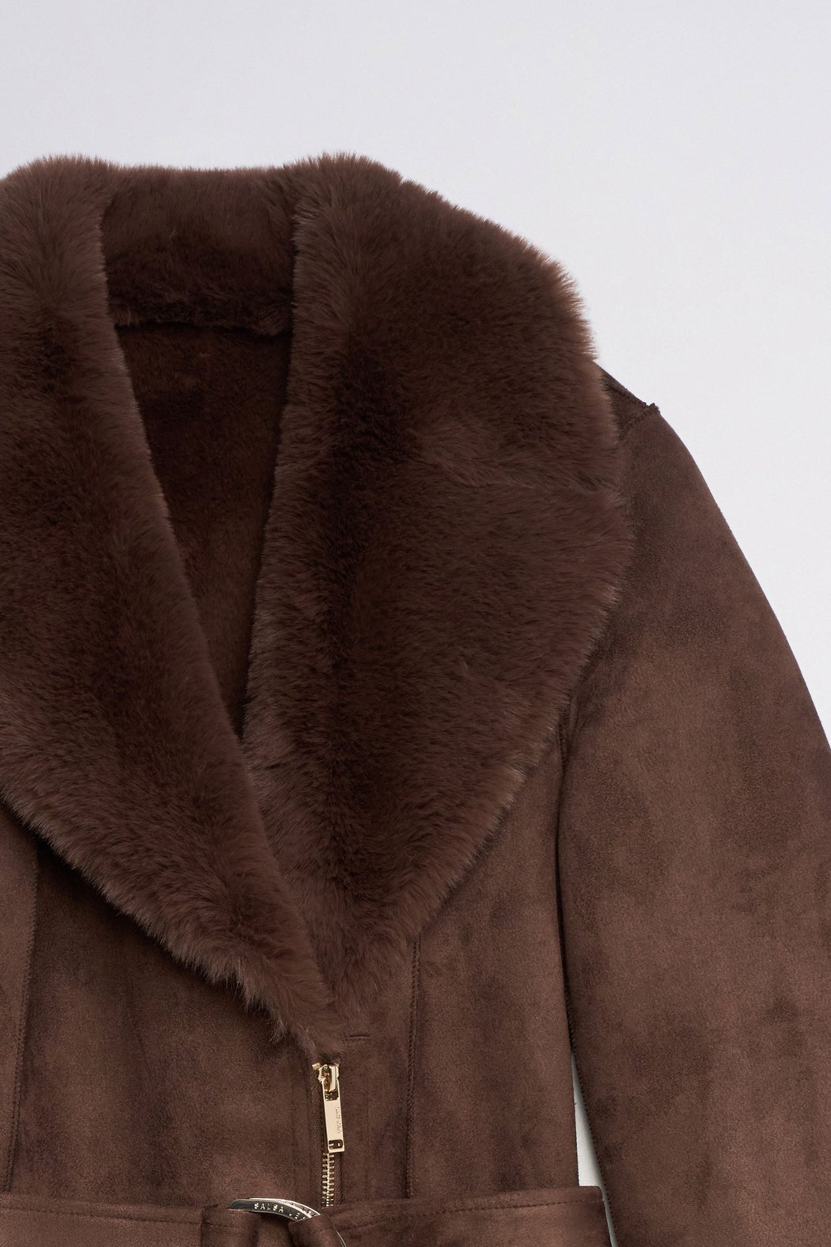 Langer Shearling Mantel in Dark Brown V1