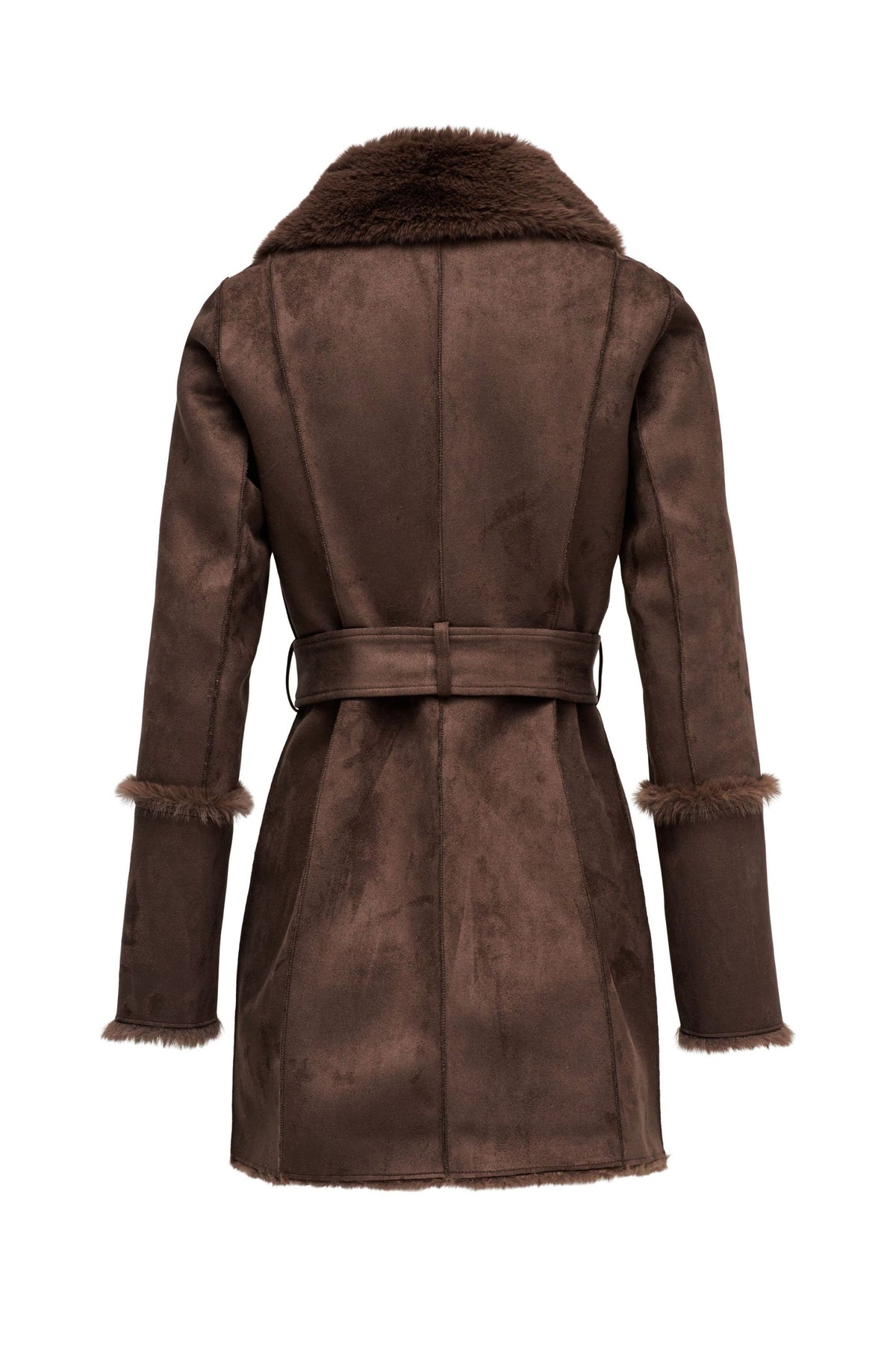 Langer Shearling Mantel in Dark Brown V1