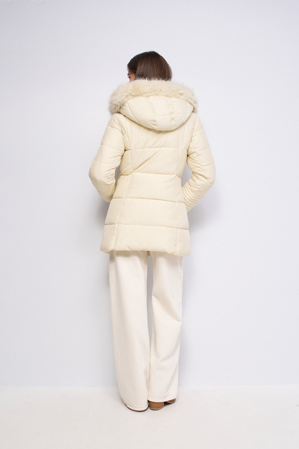 Langer Puffer Coat mit Kunstfell in Medium Beige V2 Jacken Salsa Jeans