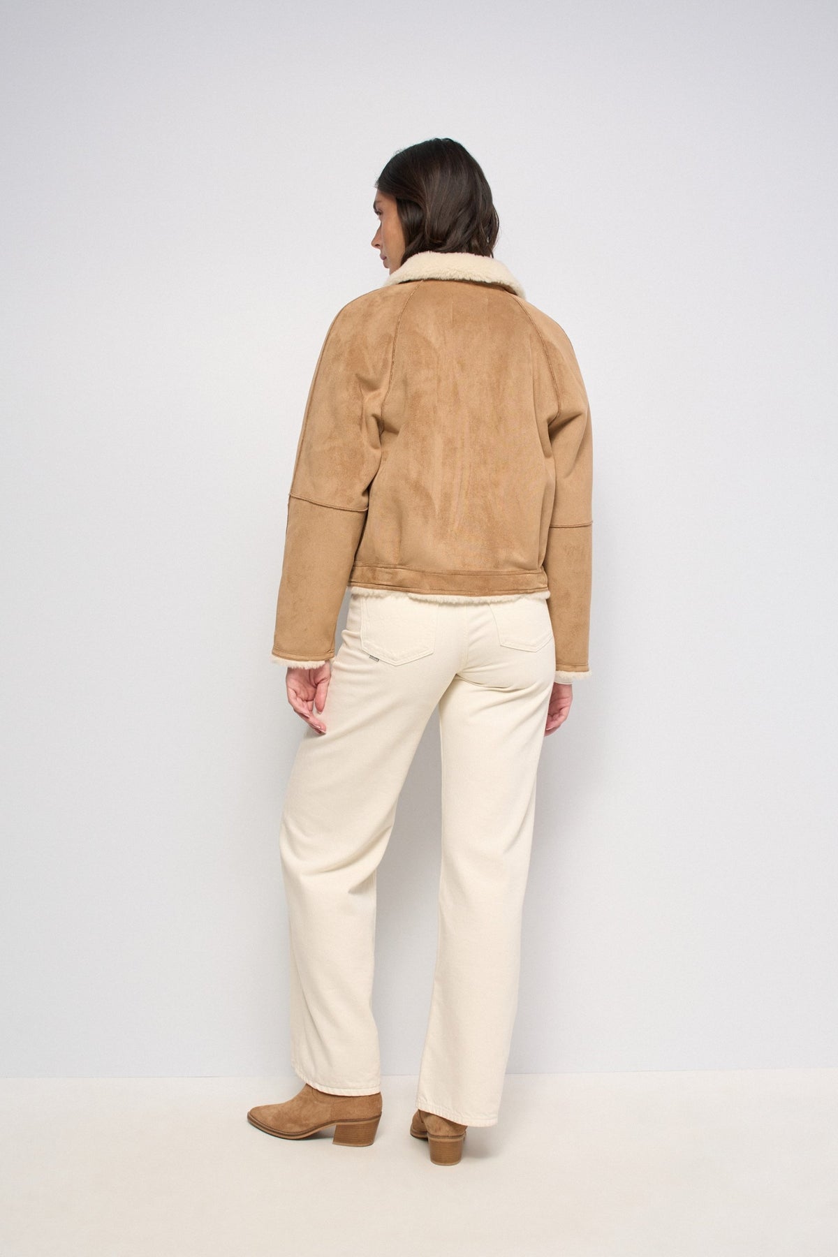 Cropped Faux Suede Shearling Jacke in Medium Brown V2 Jacken Salsa Jeans