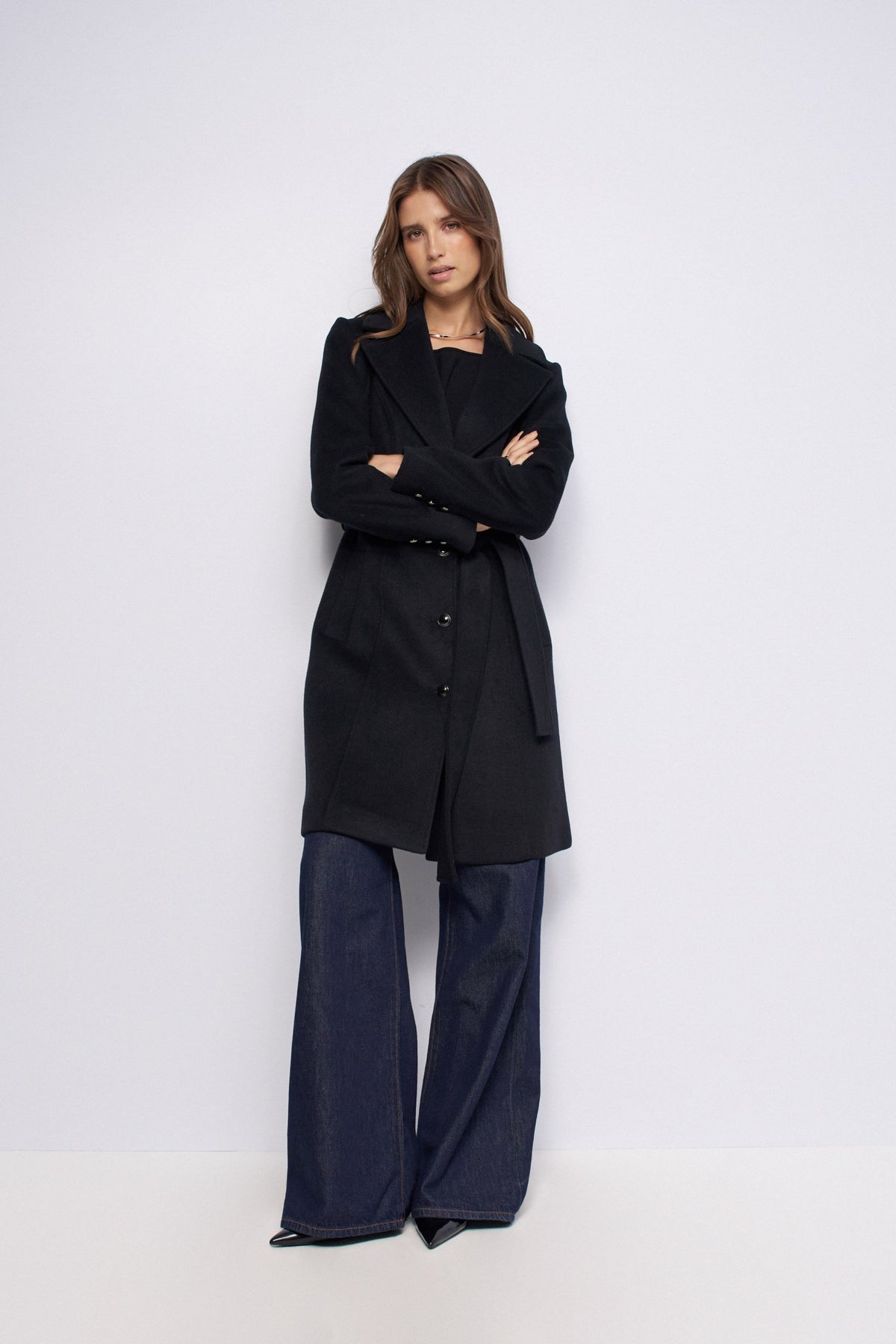Wollmantel mit abnehmbarem Kunstfellkragen in Black Jacken Salsa Jeans