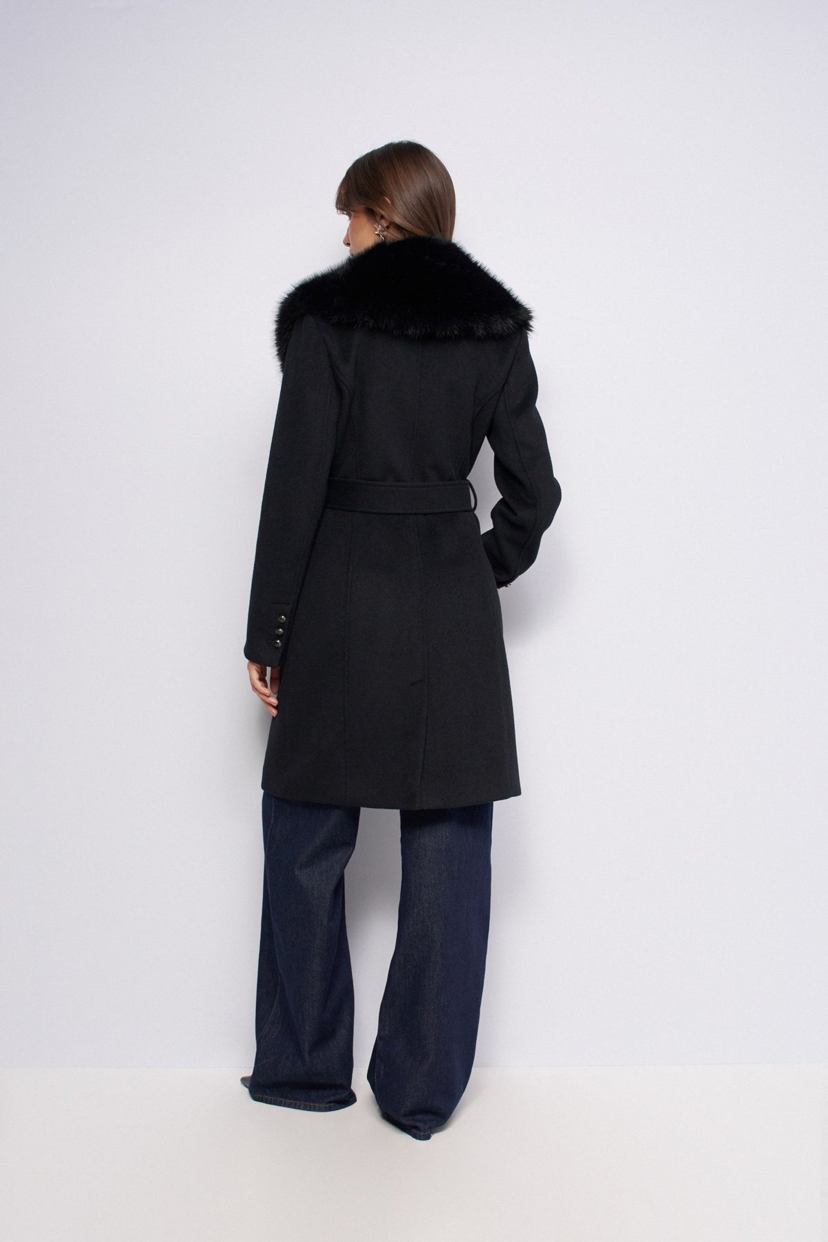 Wollmantel mit abnehmbarem Kunstfellkragen in Black Jacken Salsa Jeans
