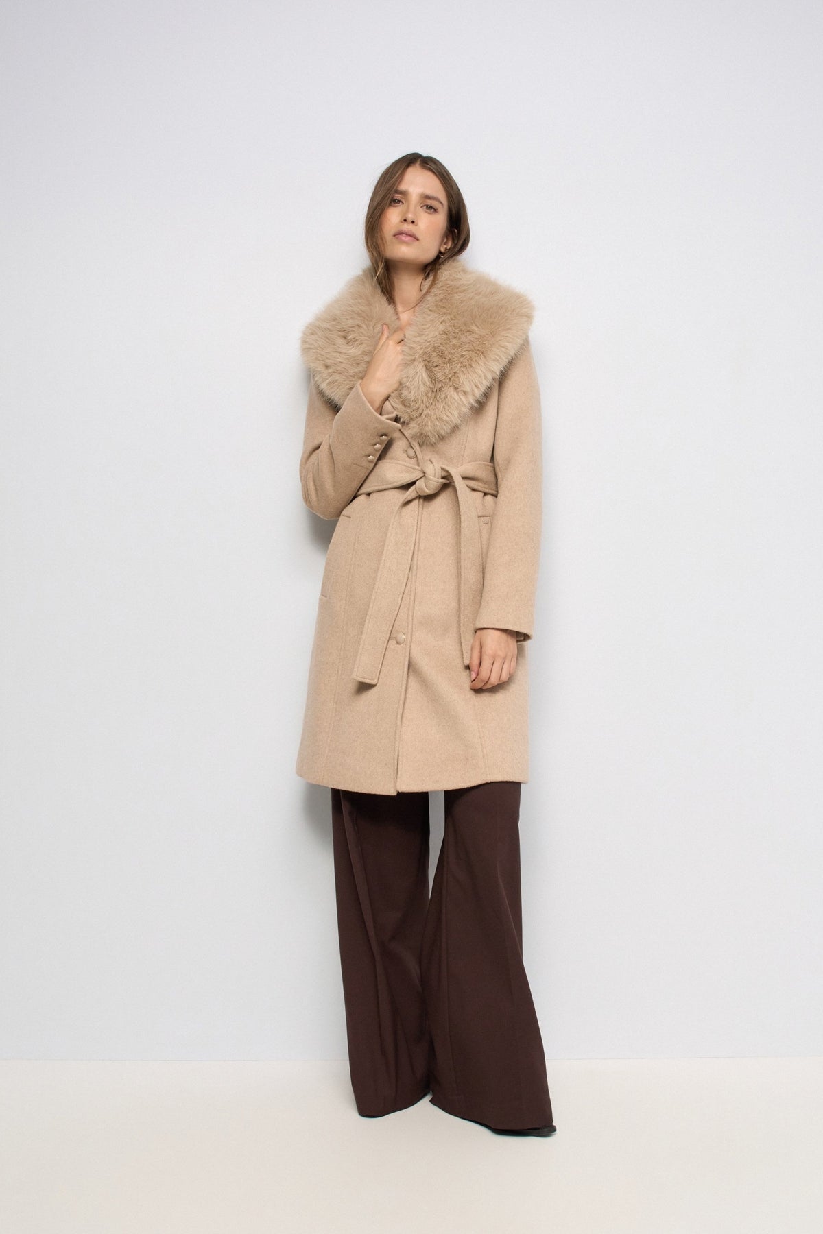 Wollmantel mit abnehmbarem Kunstfellkragen in Light Beige V1 Jacken Salsa Jeans