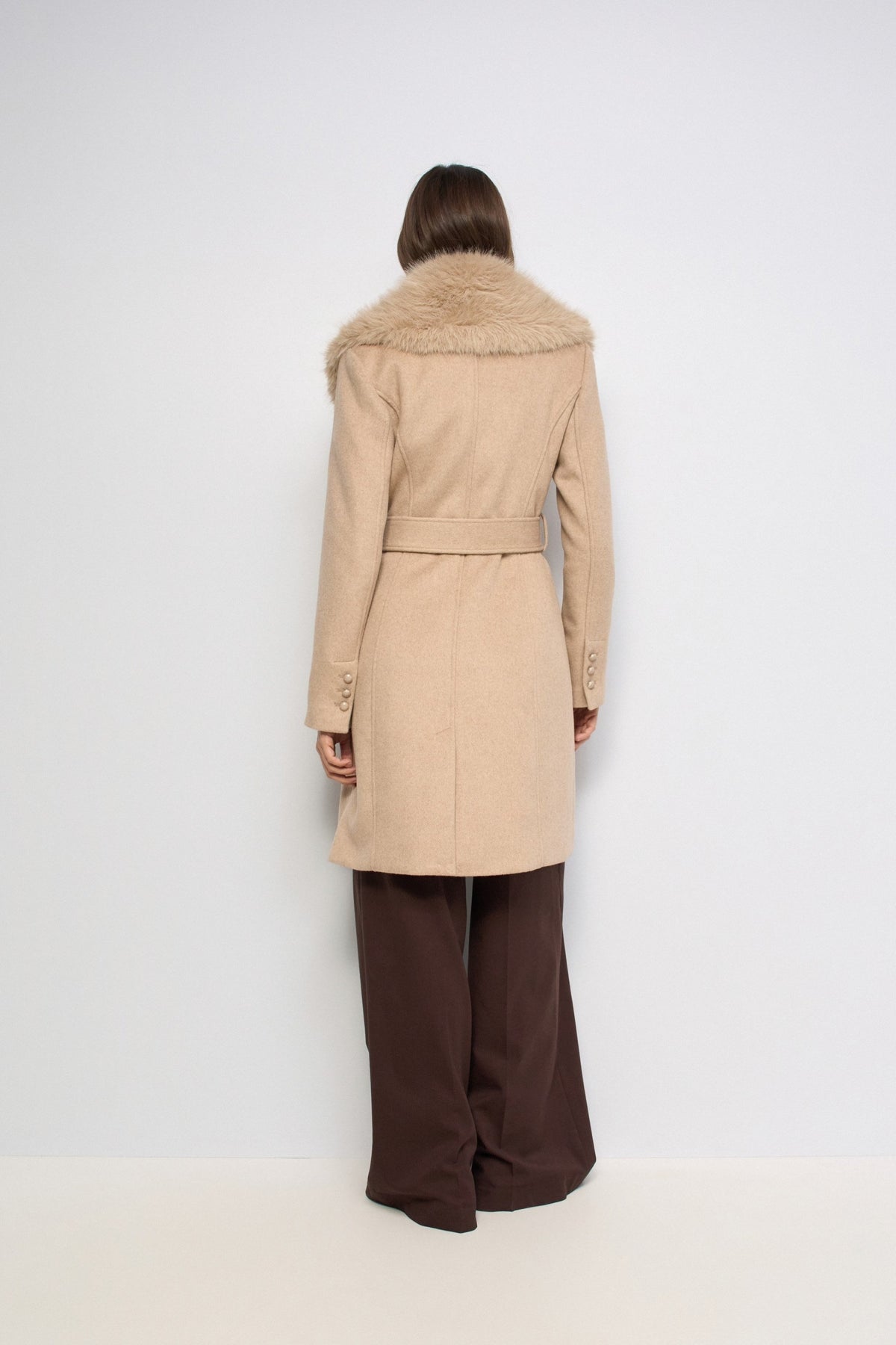 Wollmantel mit abnehmbarem Kunstfellkragen in Light Beige V1 Jacken Salsa Jeans