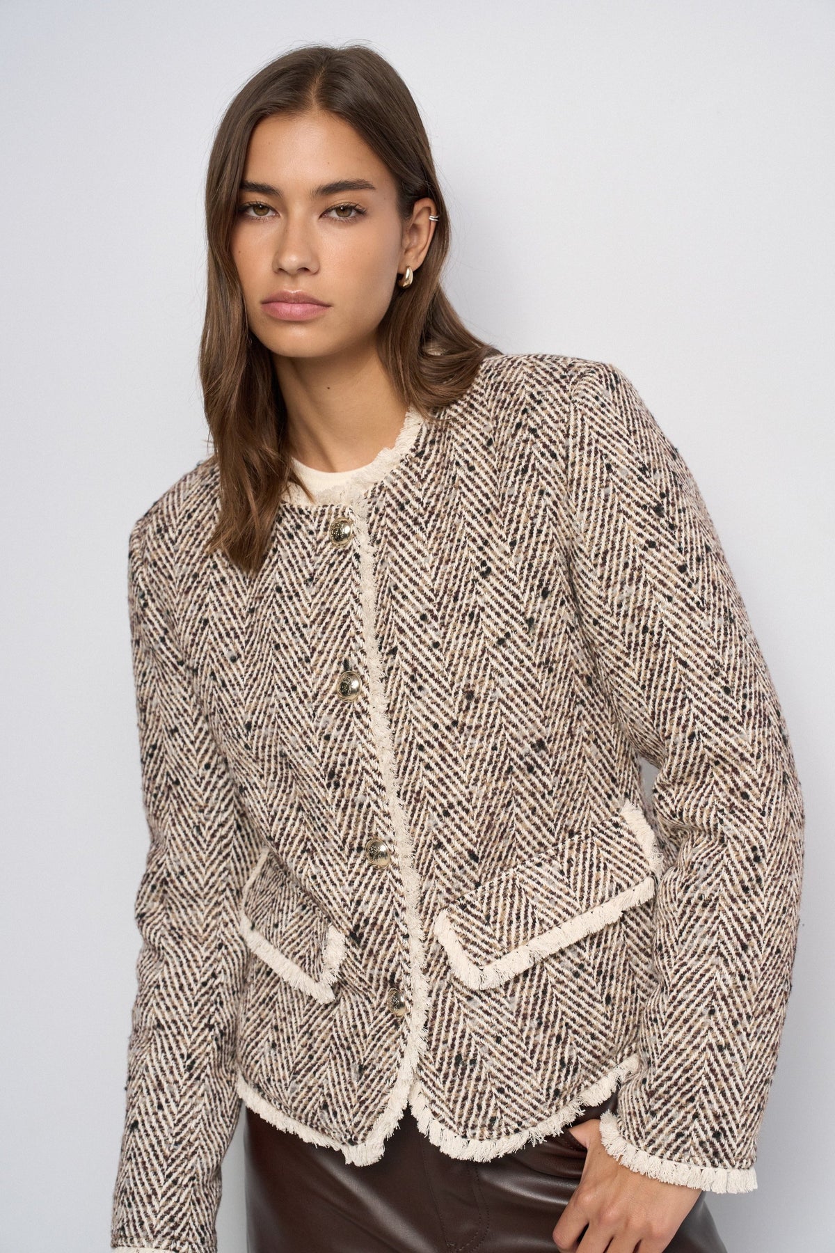 Tweedjacke mit Steppfutter in Light Brown V1