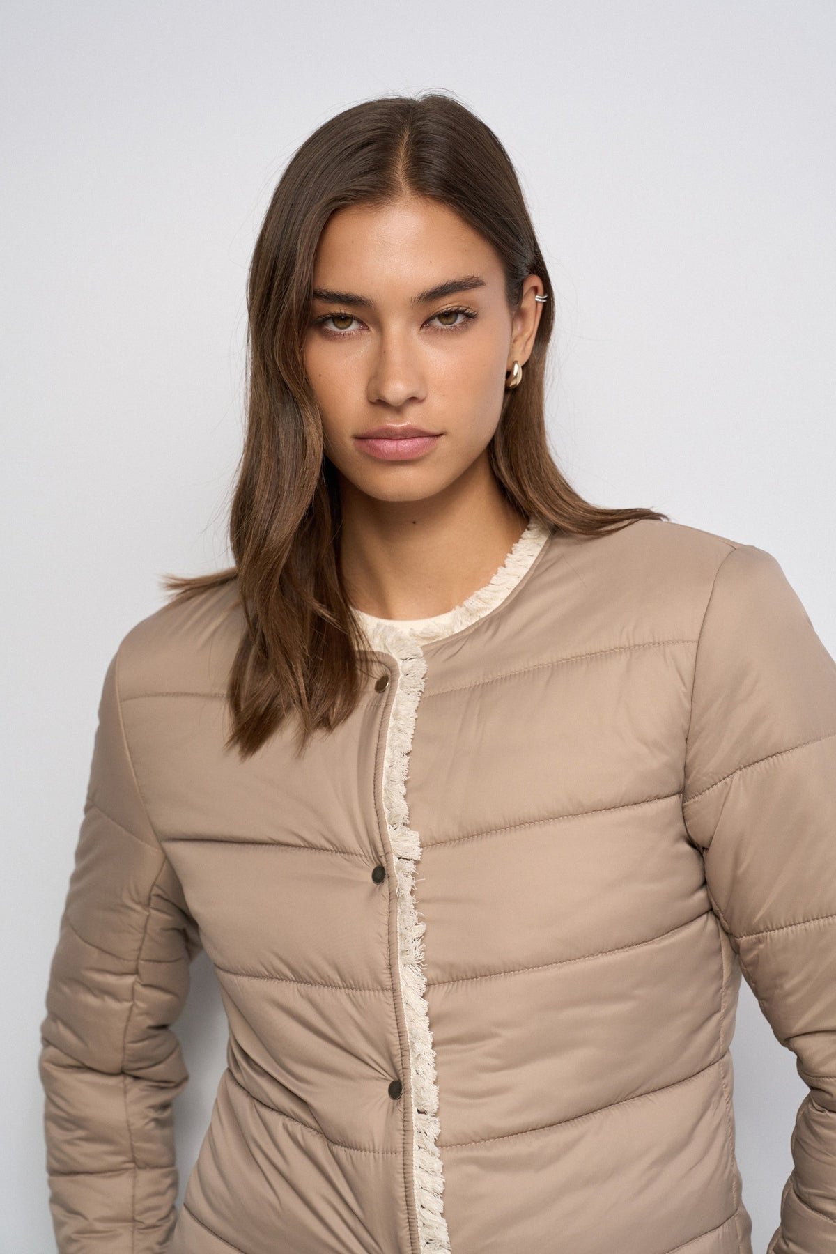 Tweedjacke mit Steppfutter in Light Brown V1