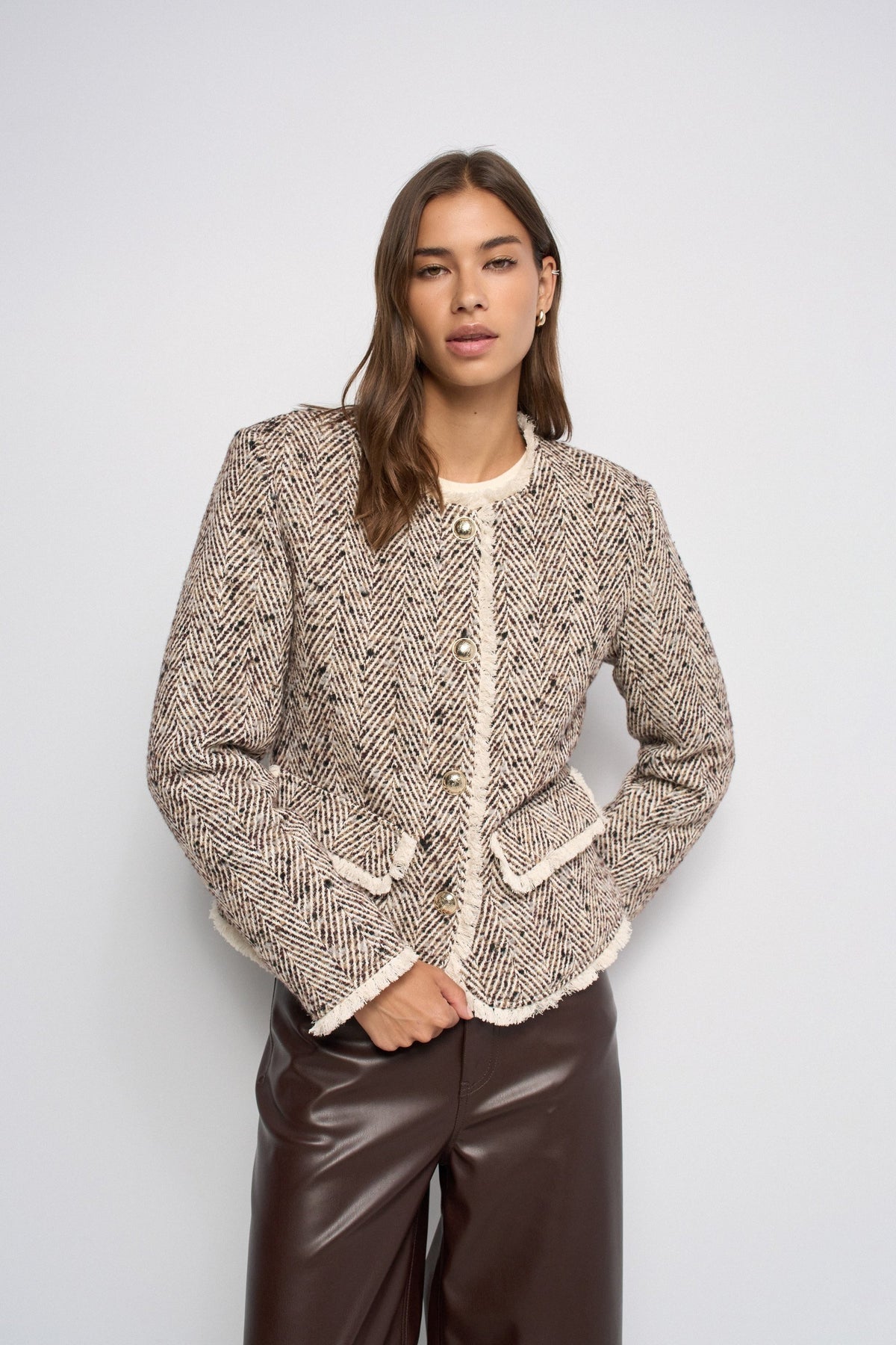 Tweedjacke mit Steppfutter in Light Brown V1