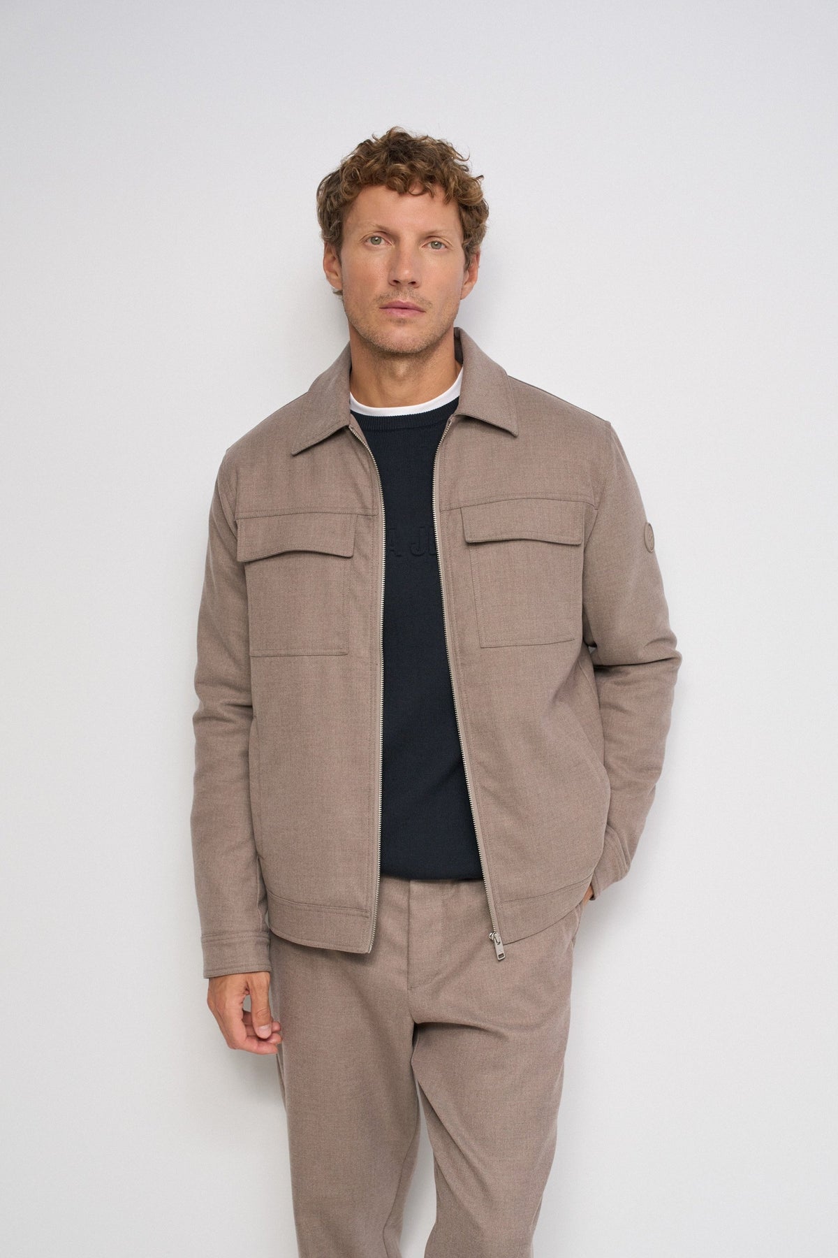 Truckerjacke mit Fronttaschen in Wolloptik in Medium Beige Hemden Salsa Jeans