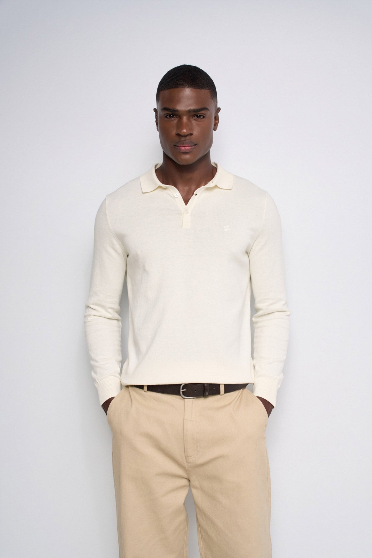 Langarm Strickpolo in Light Pearl V2 Pullover Salsa Jeans