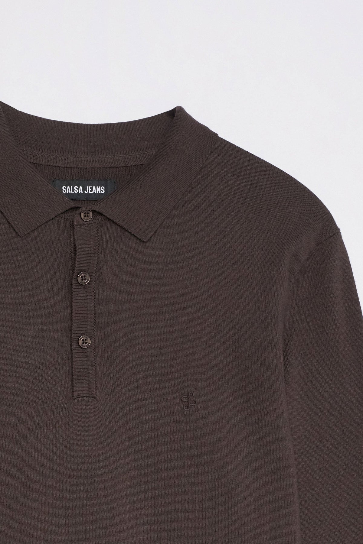 Langarm Strickpolo in Dark Brown