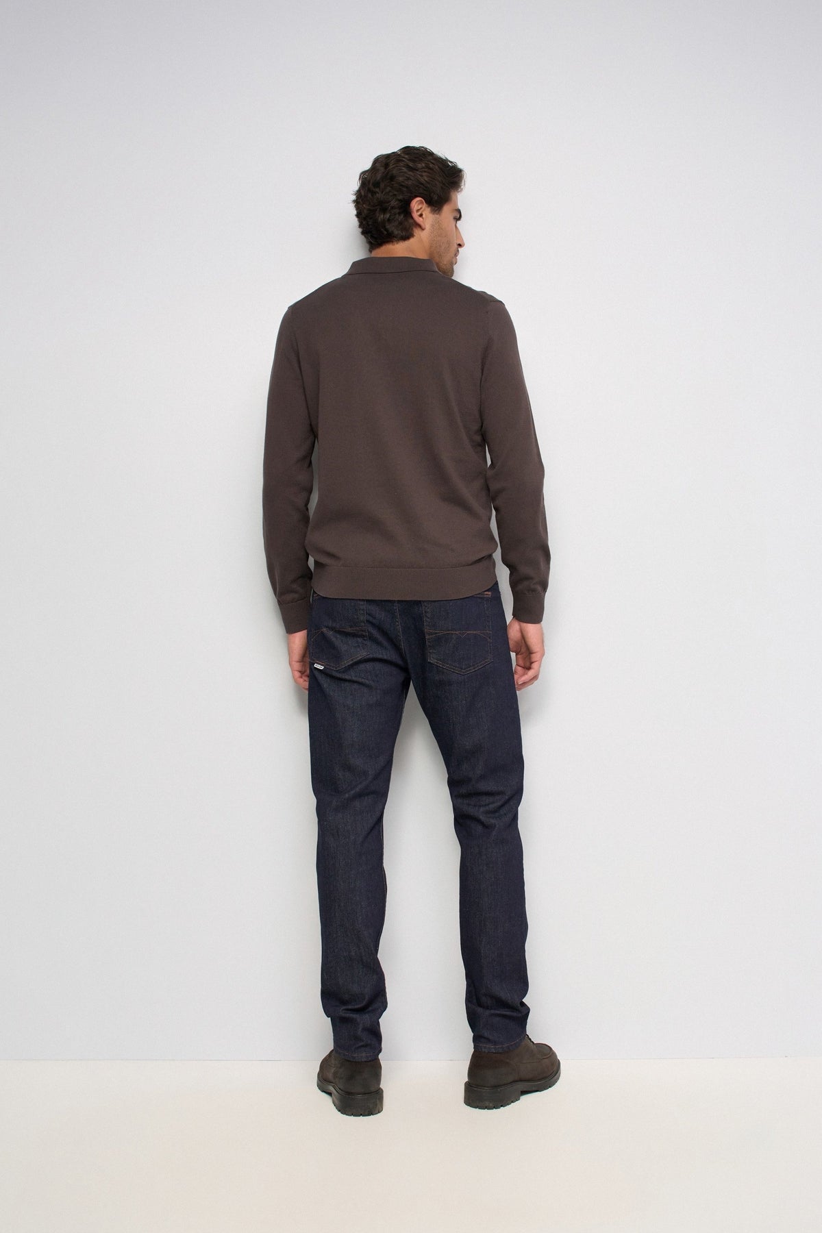 Langarm Strickpolo in Dark Brown