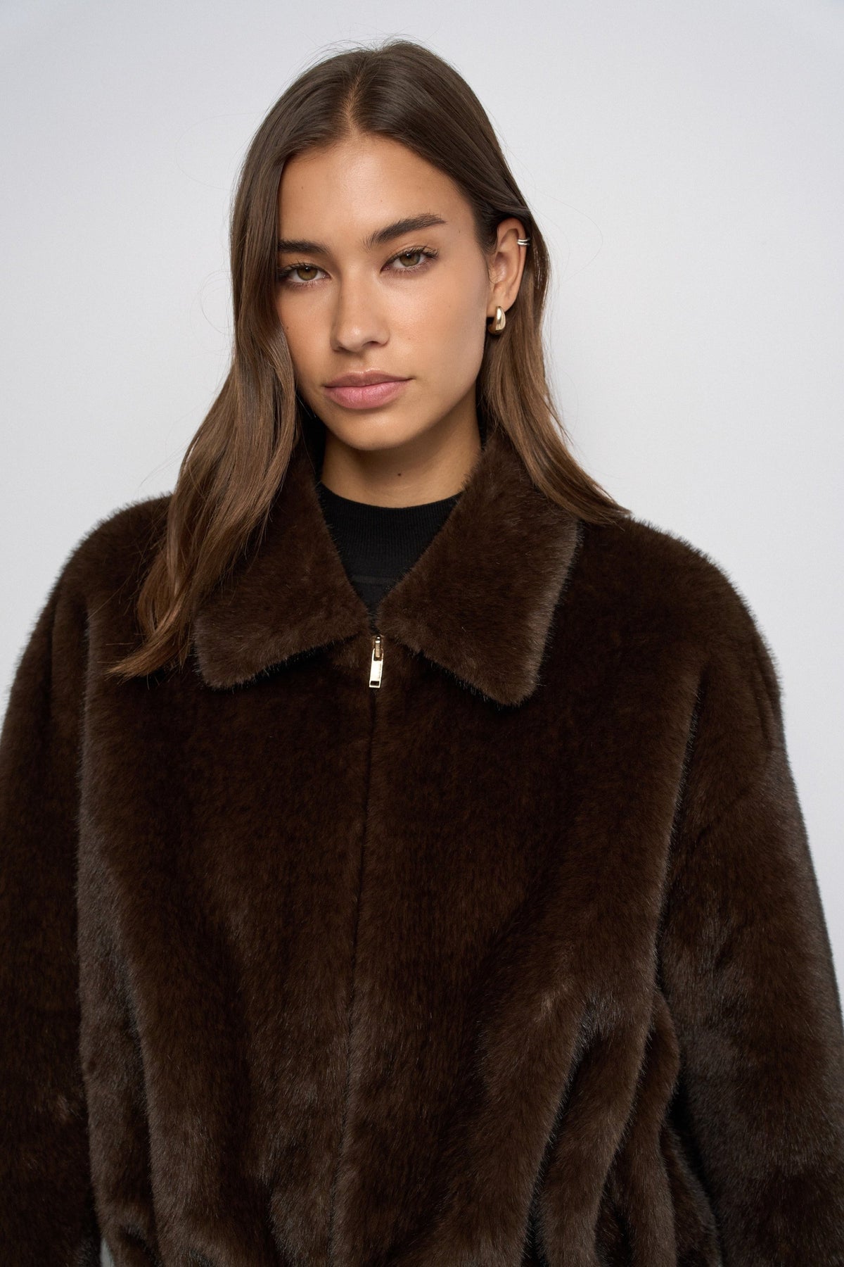 Faux Fur Bomberjacke in Dark Brown V1 Jacken Salsa Jeans