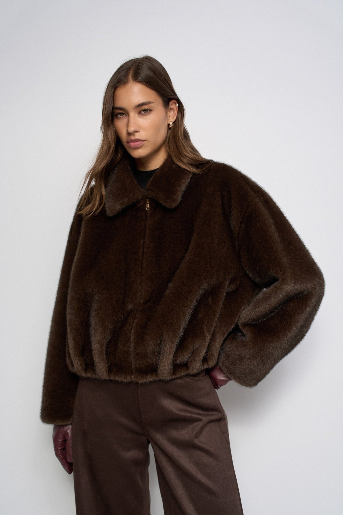 Faux Fur Bomberjacke in Dark Brown V1 Jacken Salsa Jeans