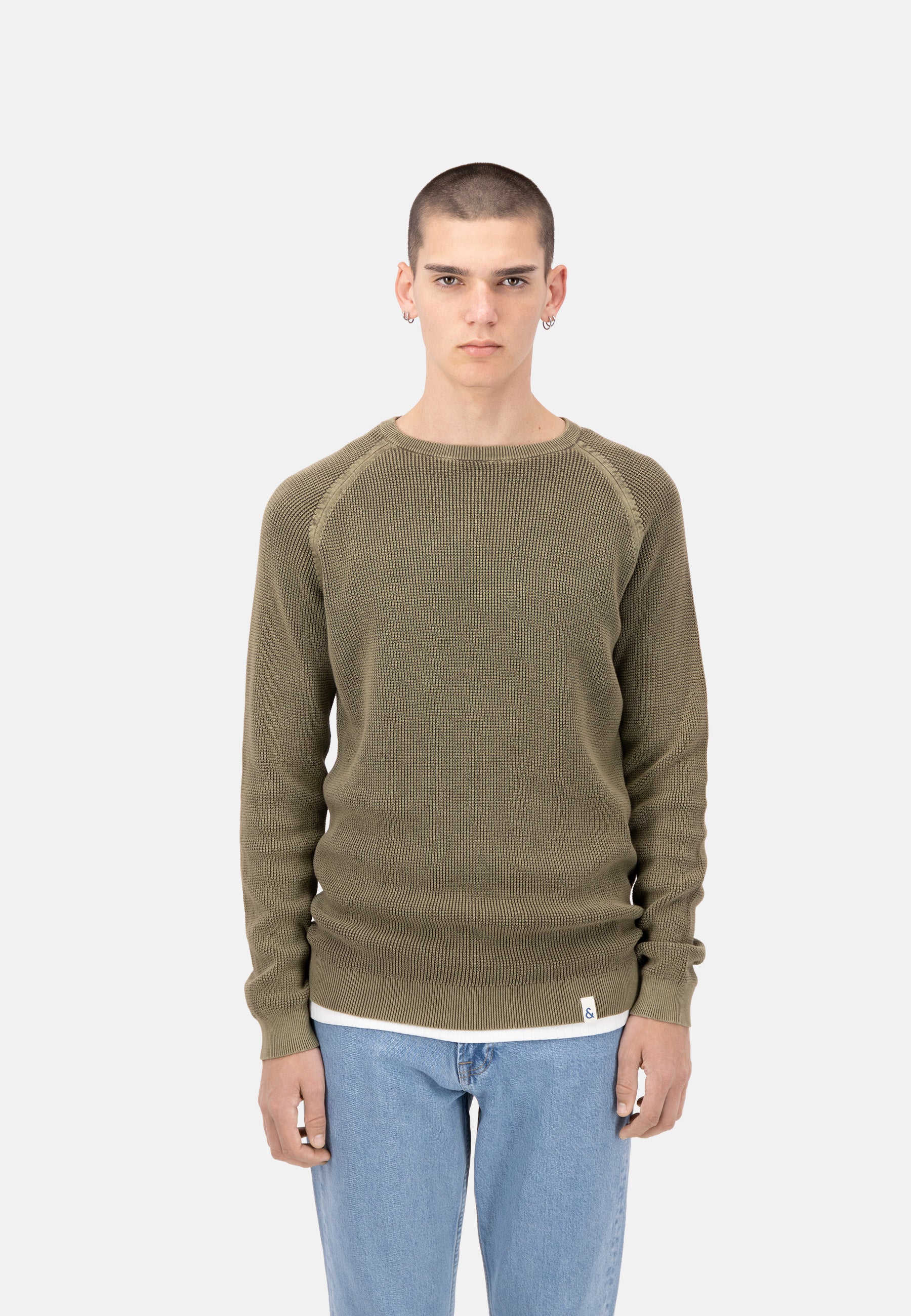 Roundneck-Washed in Olive Pullover Colours and Sons   