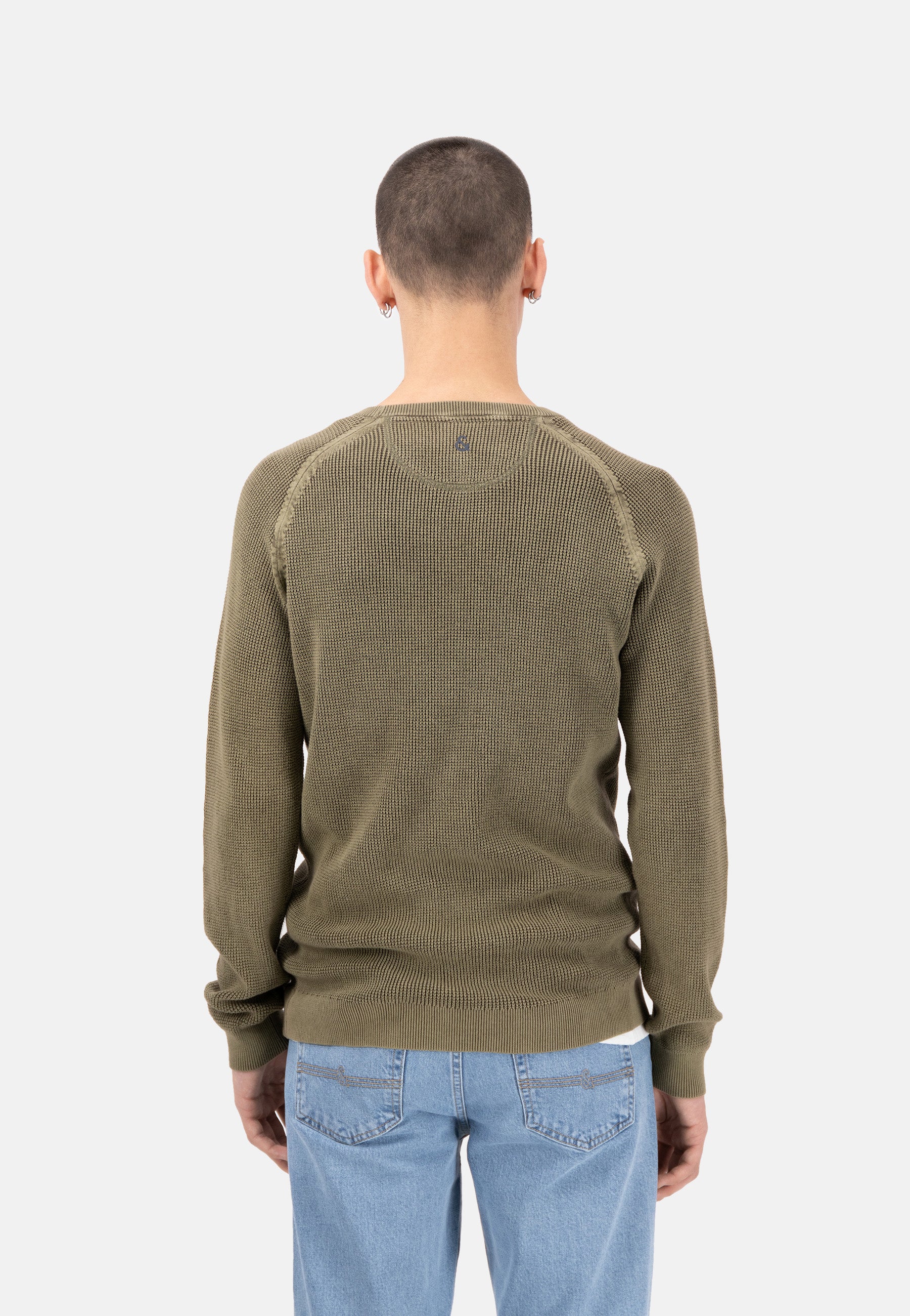 Roundneck-Washed in Olive Pullover Colours and Sons   