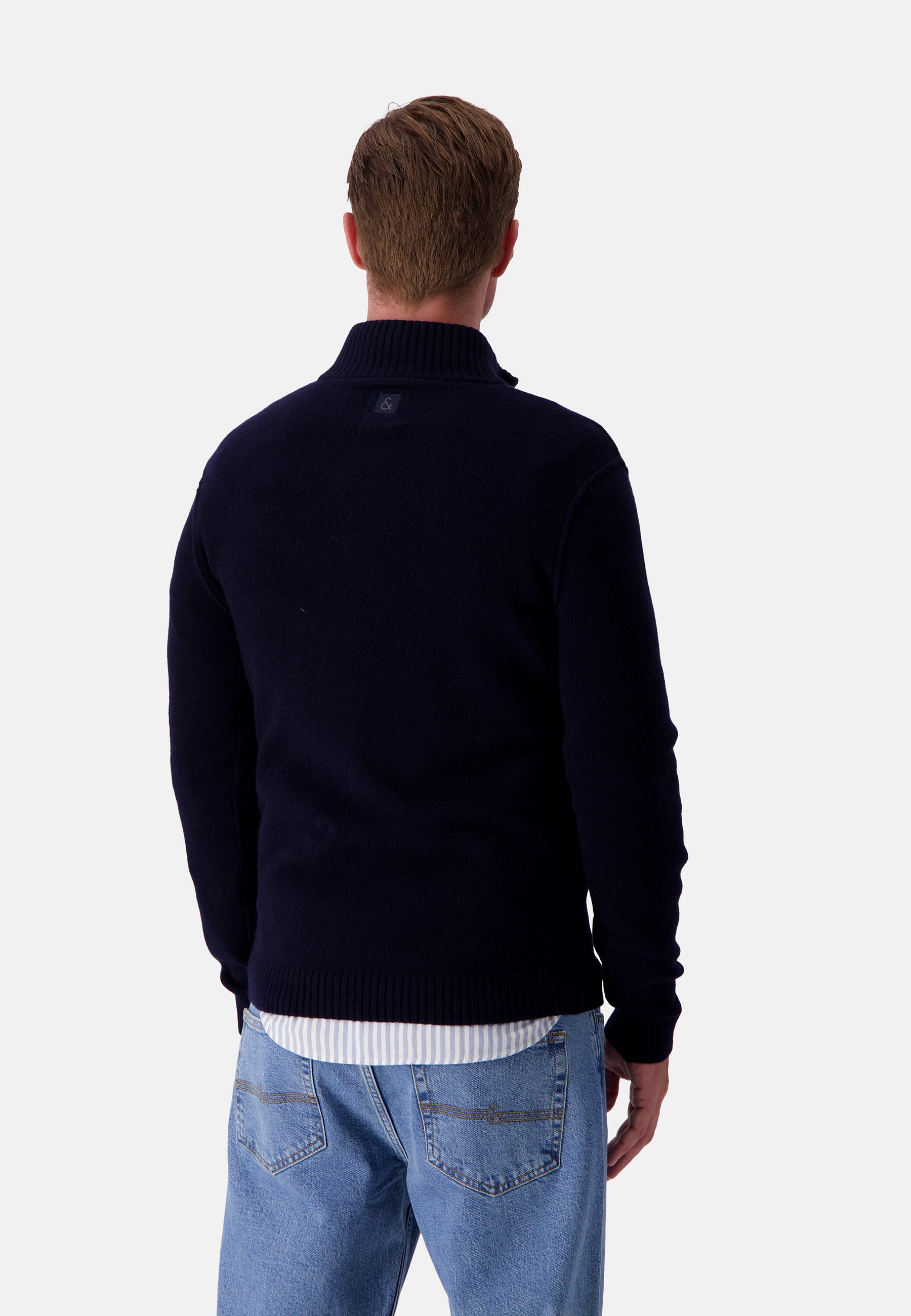 Mock-Zip Woolen Touch in Navy Pullover Colours and Sons   