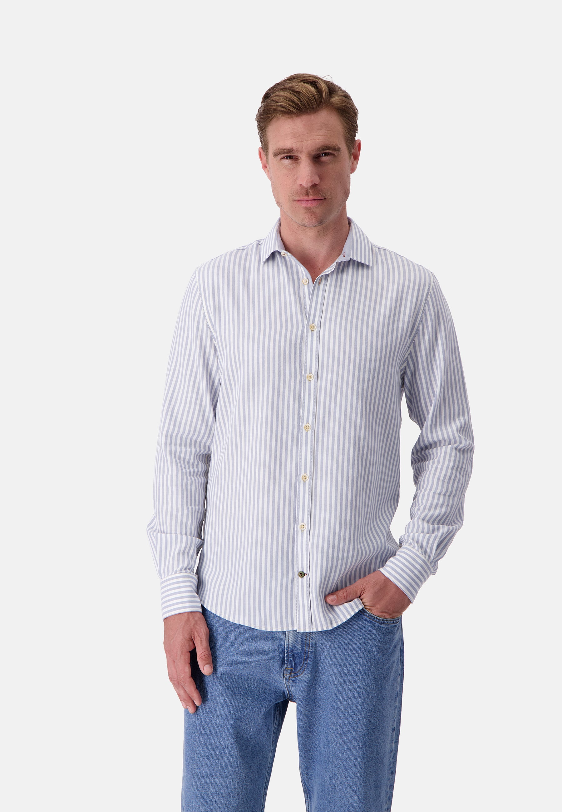 Shirt Brushed Twill Stripes in Lake Stripes Hemden Colours and Sons   