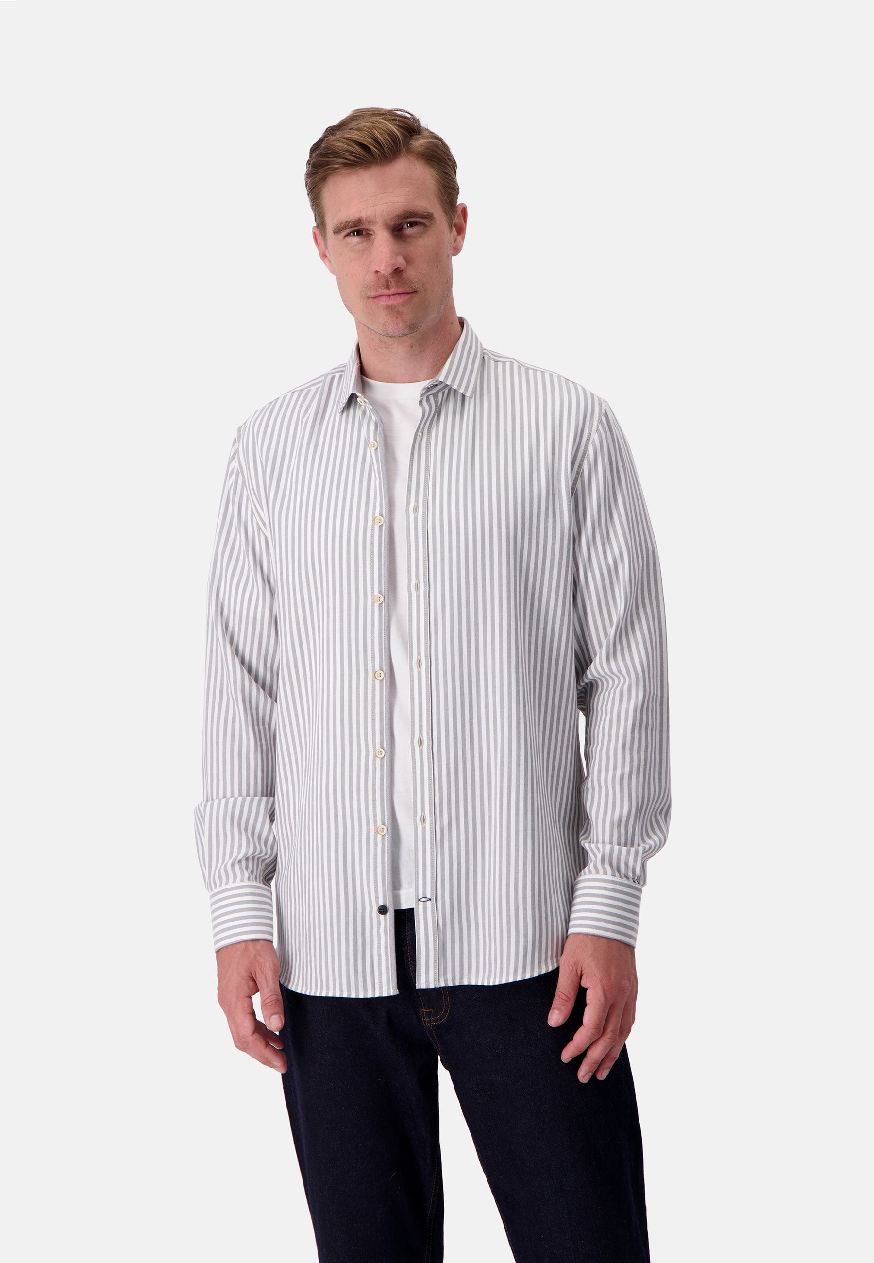 Shirt Brushed Twill Stripes in Silver Stripes Hemden Colours and Sons   