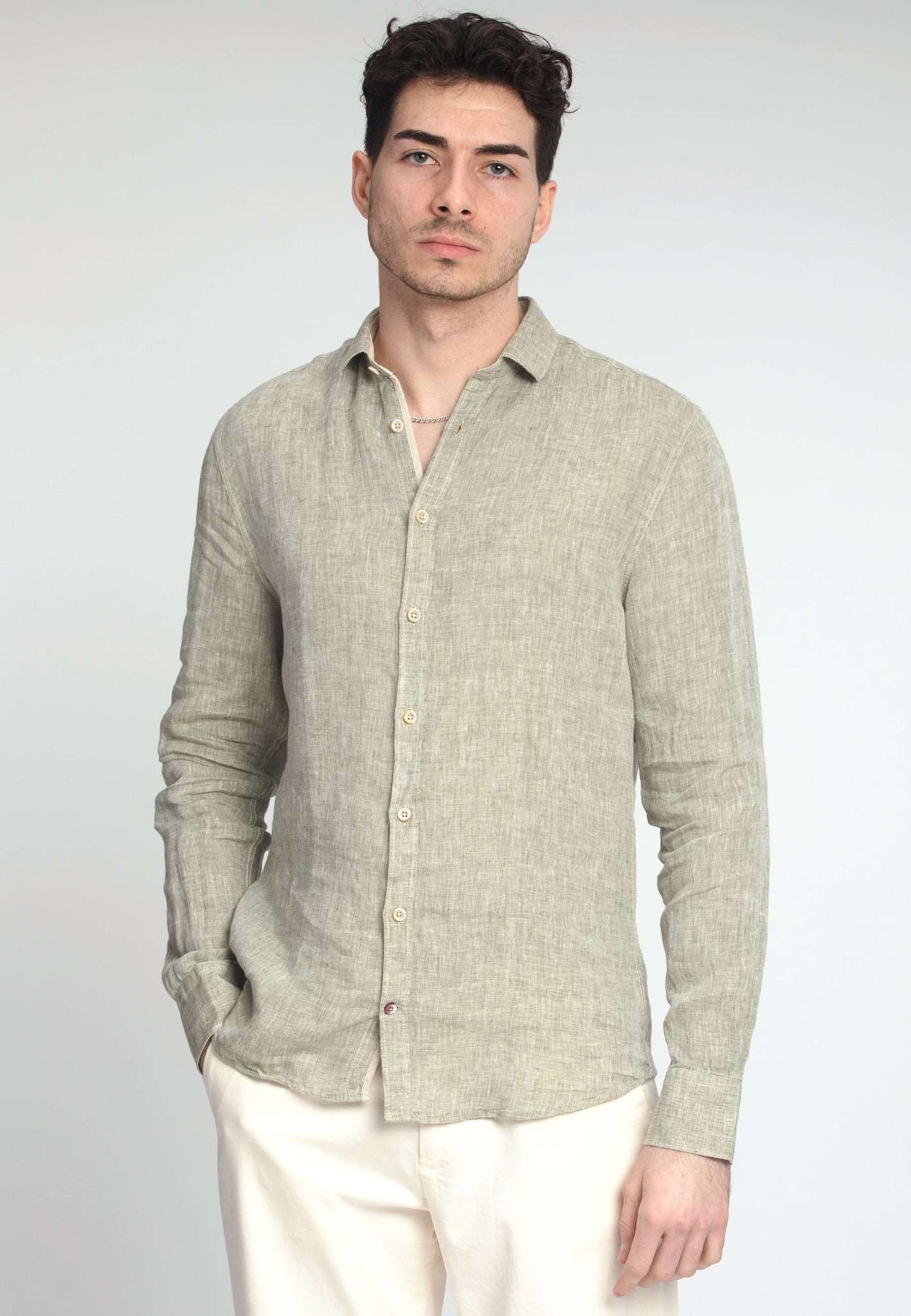 Shirt Linen in Olive Hemden Colours and Sons   