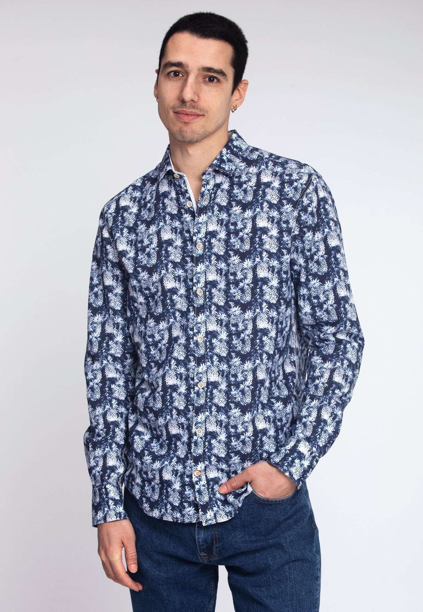 Shirt Blue Pineapples Print in Blue Pineapples Hemden Colours and Sons   