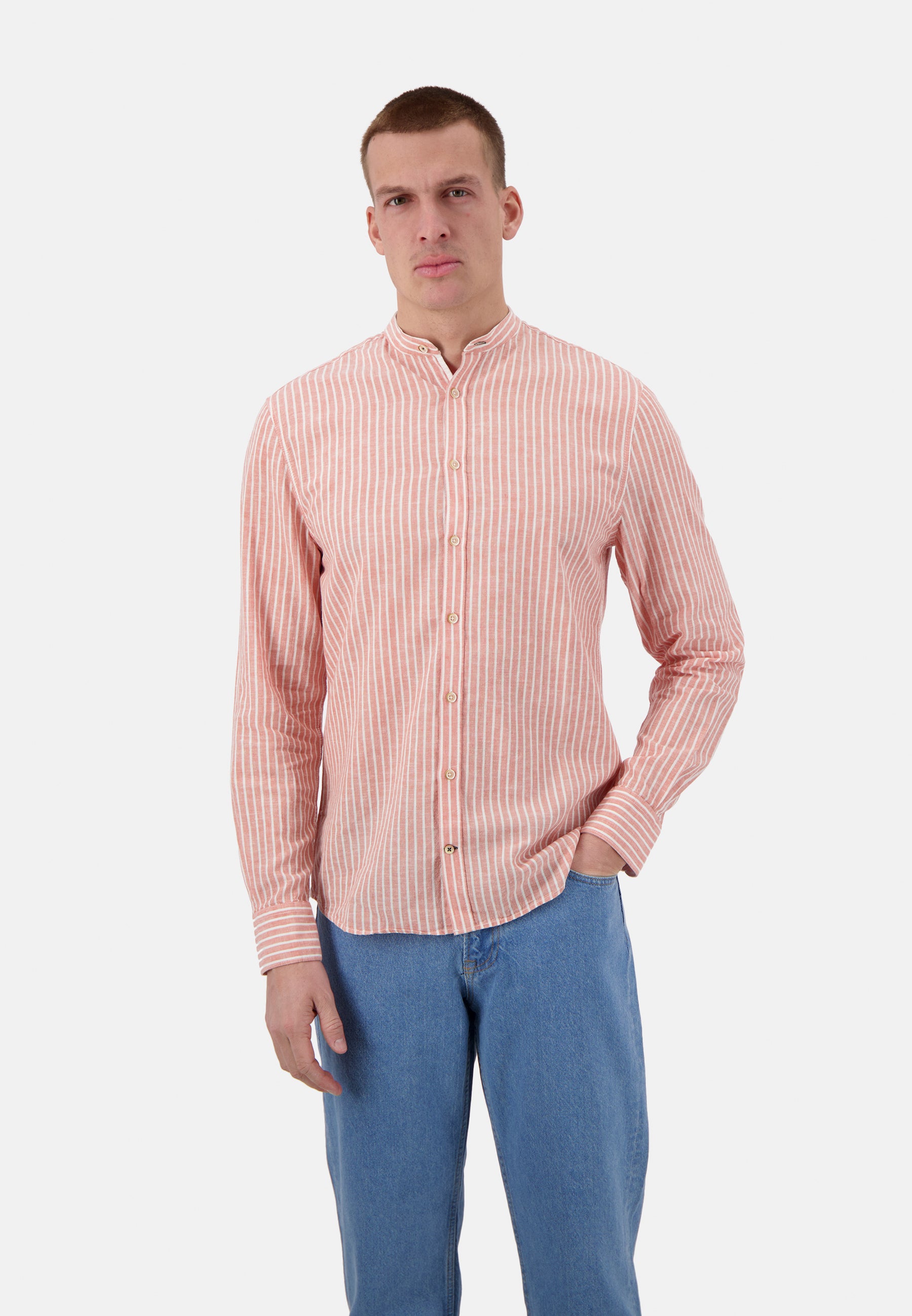 Shirt-Linen Blend Stripes in Peach Stripes Hemden Colours and Sons   