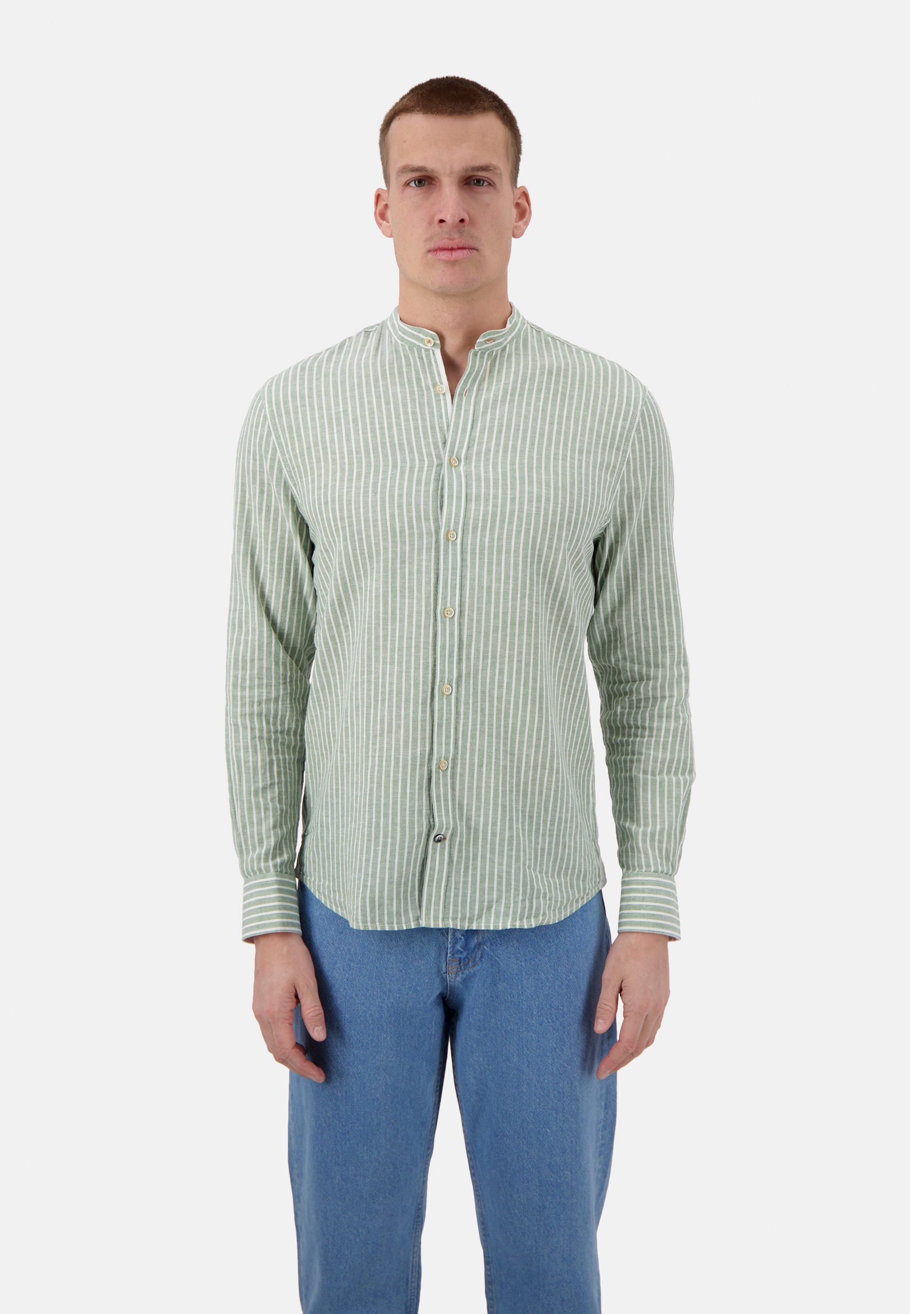 Shirt-Linen Blend Stripes in Pistachio Stripes Hemden Colours and Sons   