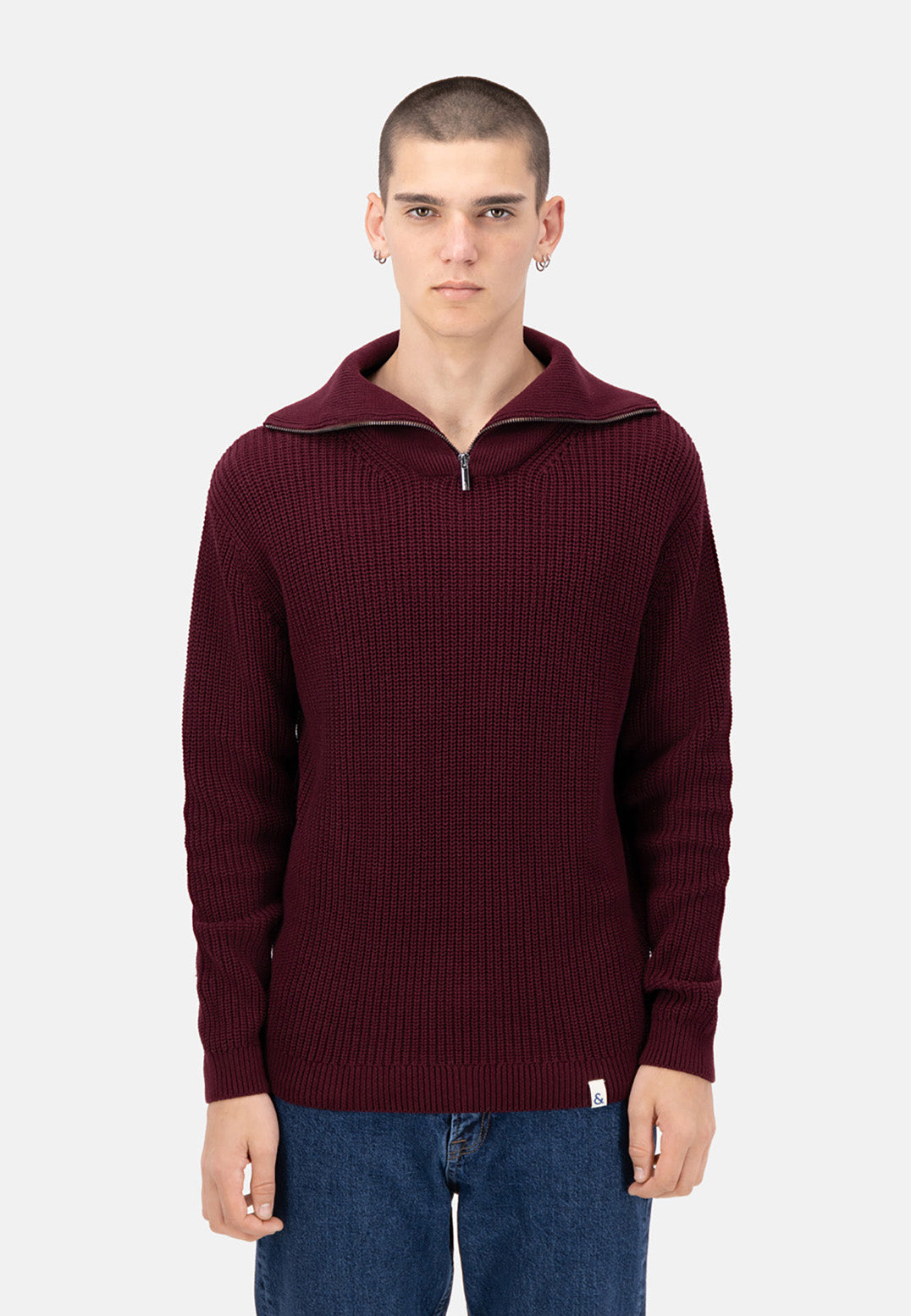 Mock-Zip-Half Cardigan Stitch in Merlot Pullover Colours and Sons   