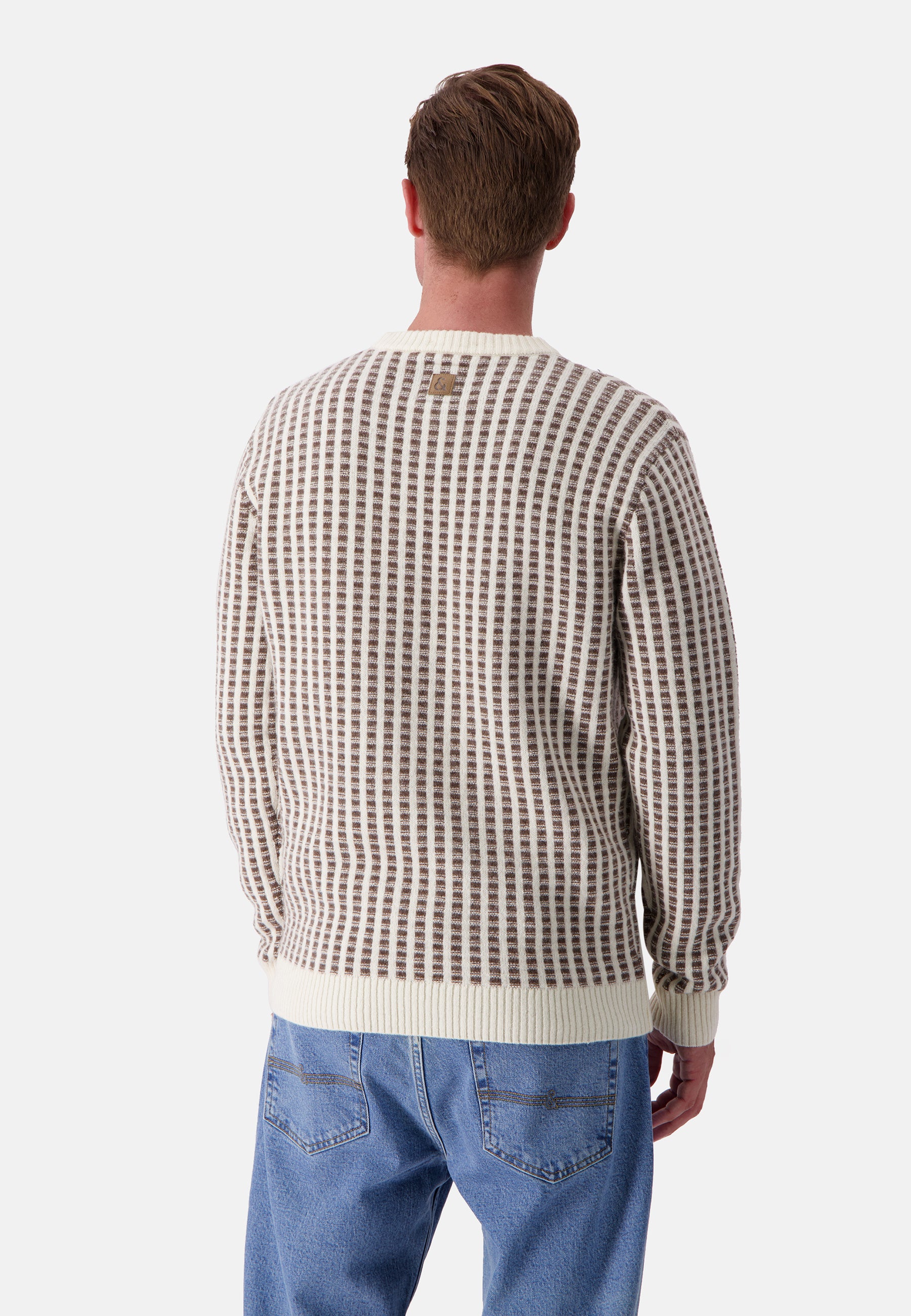 Roundneck Two Tone Intarsia in Offwhite-Soil Pullover Colours and Sons   