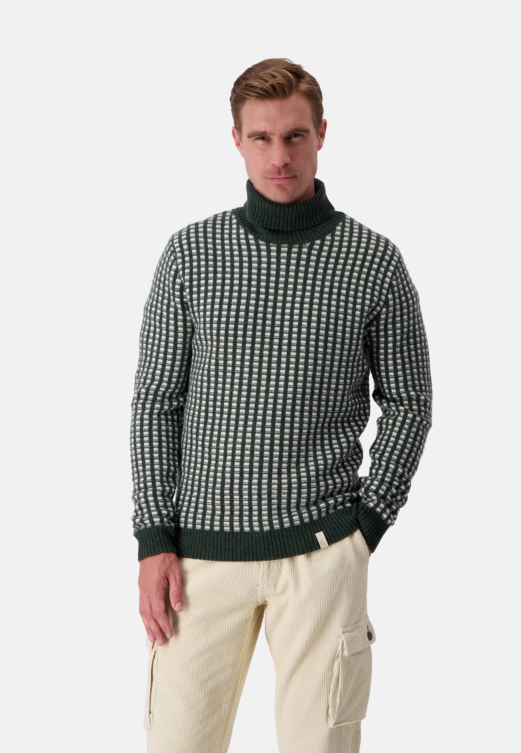 Turtleneck Two Tone Intarsia in Yucca-Offwhite Pullover Colours and Sons   