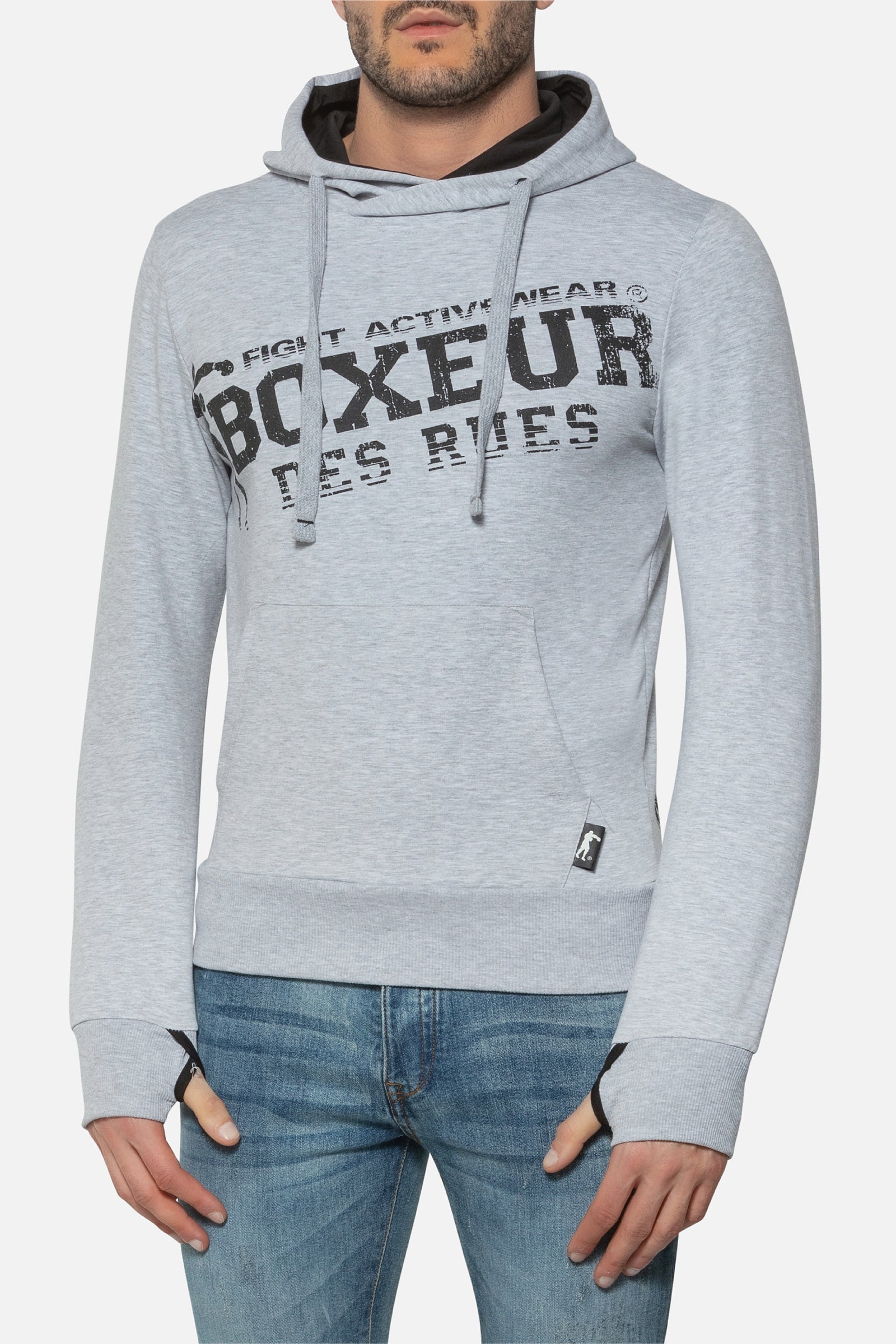 Hooded Sweatshirt with Thumb Openings in Greymel Kapuzenpullover Boxeur des Rues   
