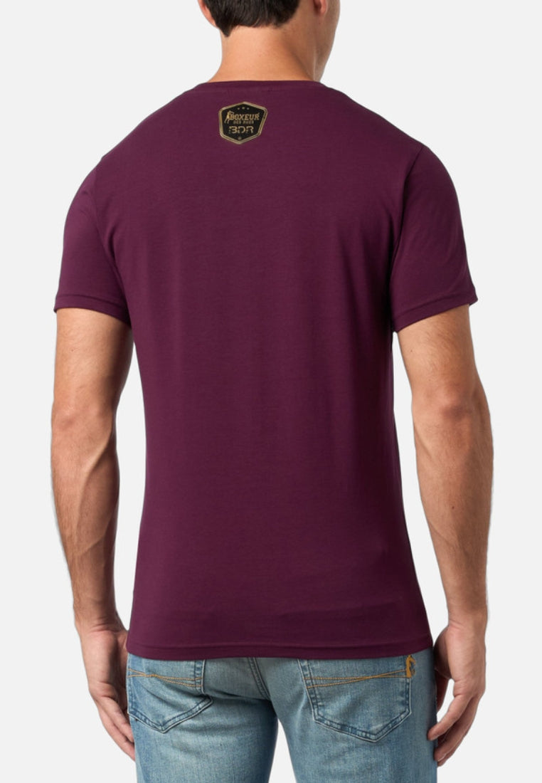 Round Neck Printed T-Shirt in Wine T-Shirts Boxeur des Rues   