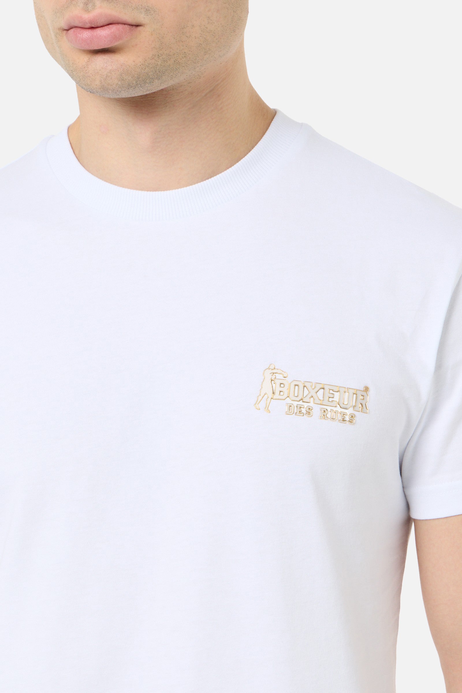 Basic Round Neck T-Shirt in White-Gold T-Shirts Boxeur des Rues
