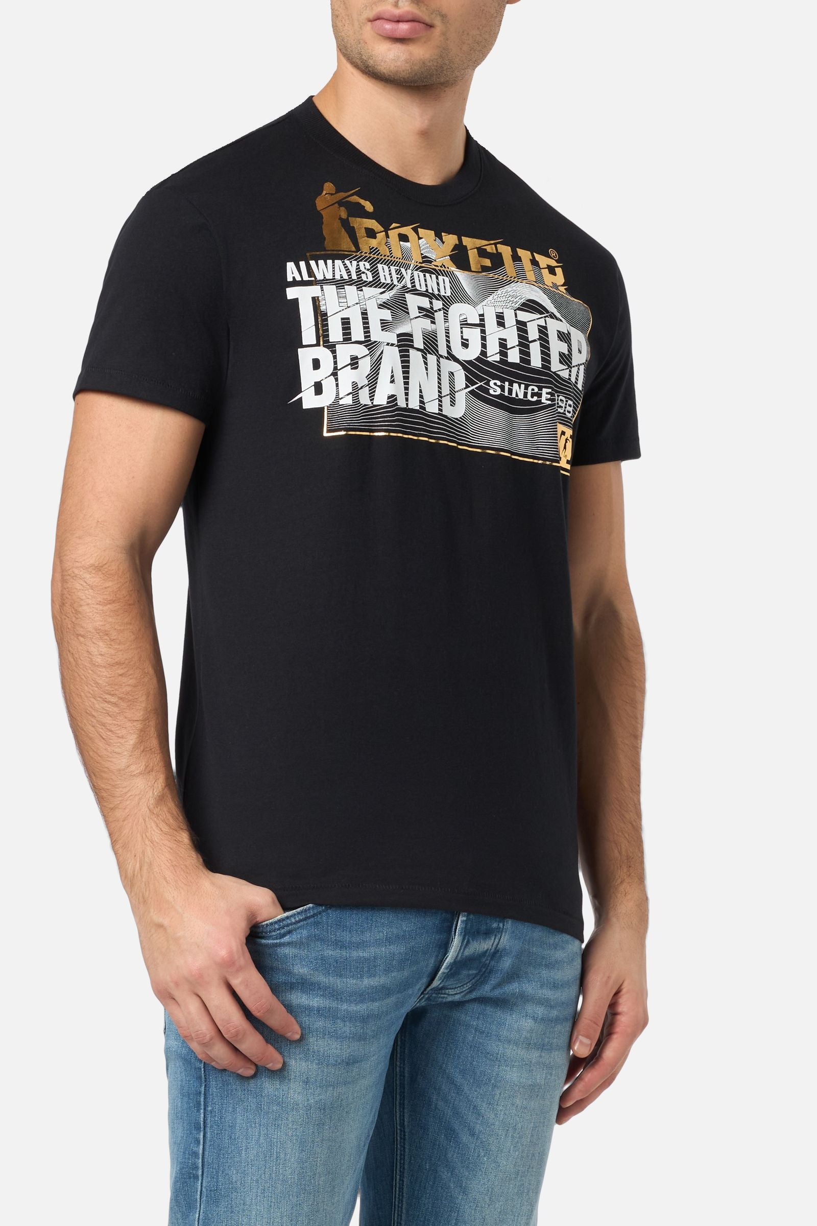 T-Shirt with Print in Black-Gold
