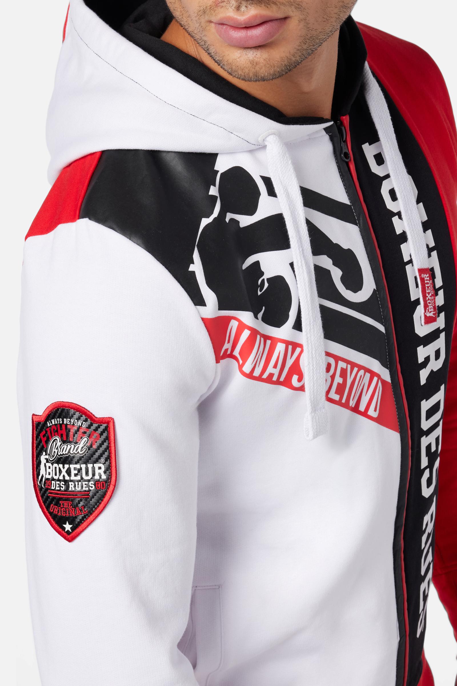 Hoodie Full Zip Sweatshirt in White-Red Sweatjacken Boxeur des Rues   