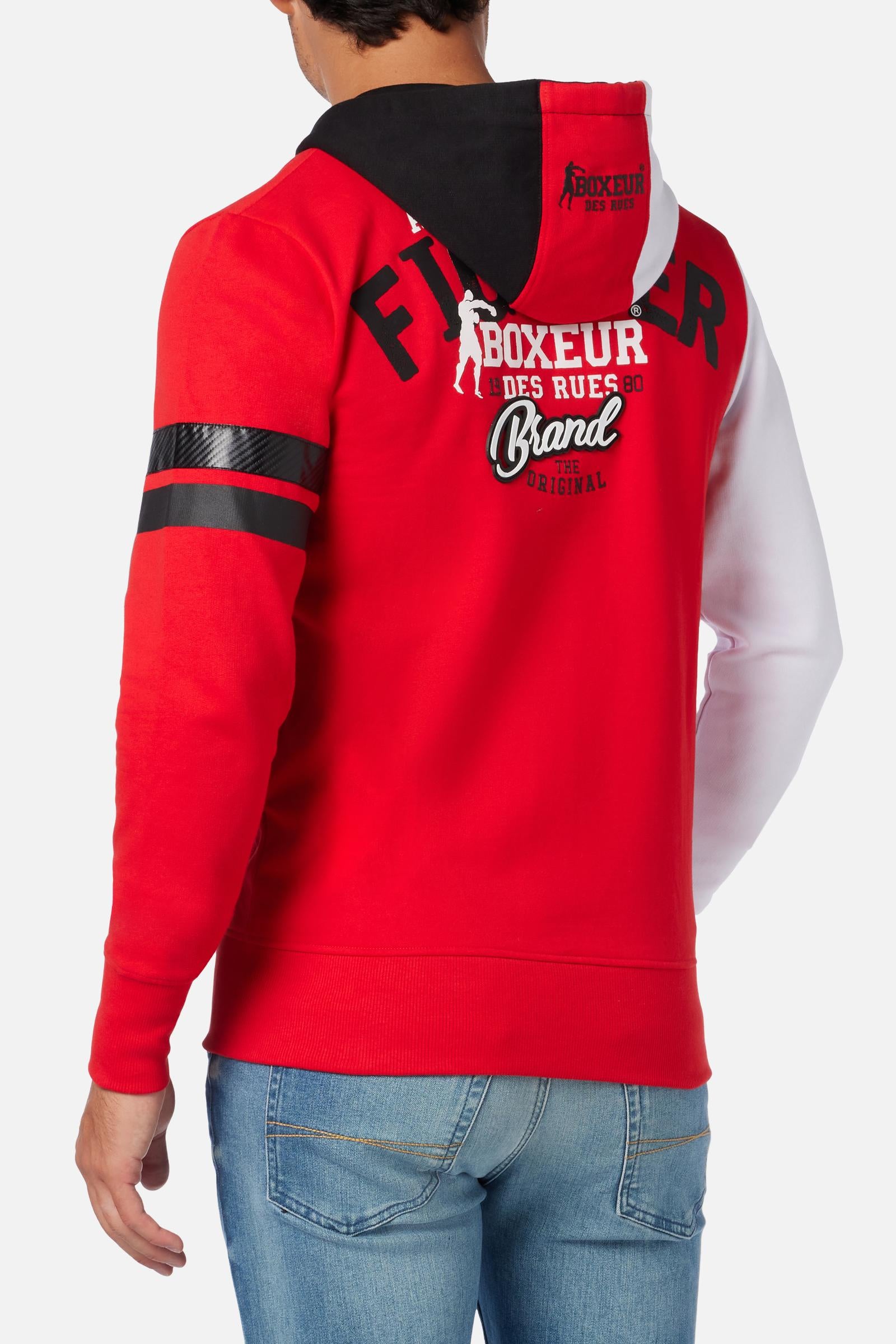 Hoodie Full Zip Sweatshirt in White-Red Sweatjacken Boxeur des Rues   