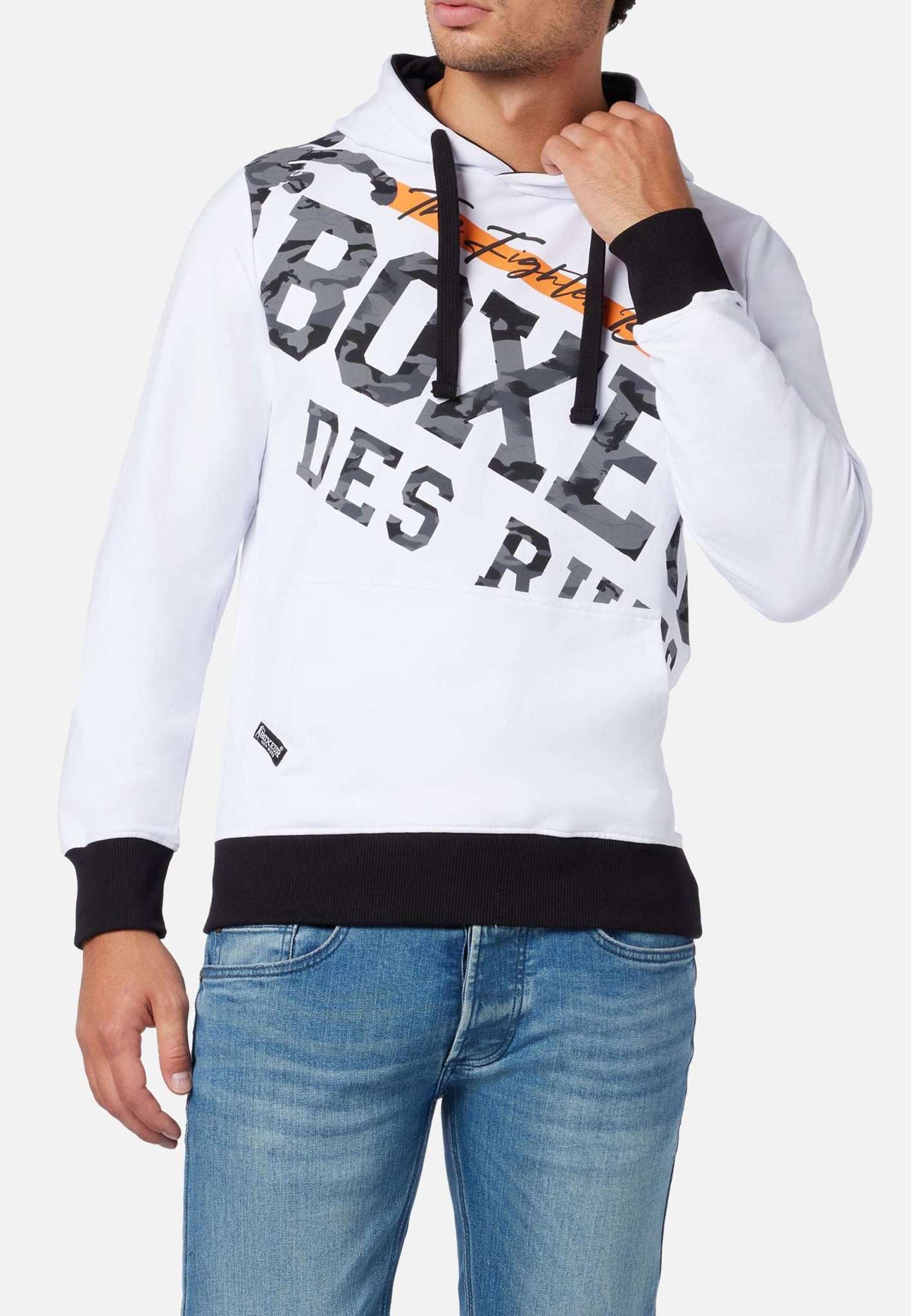 Printed Hoodie Sweatshirt in White Kapuzenpullover Boxeur des Rues   