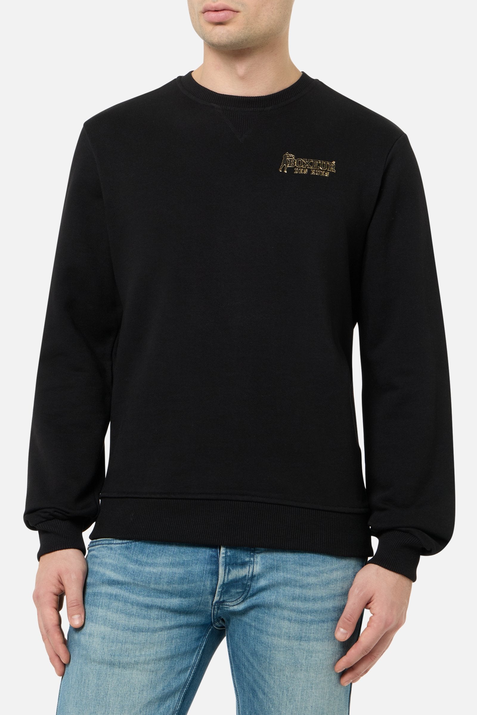 Basic Round Neck Sweatshirt in Black-Gold Sweatshirts Boxeur des Rues