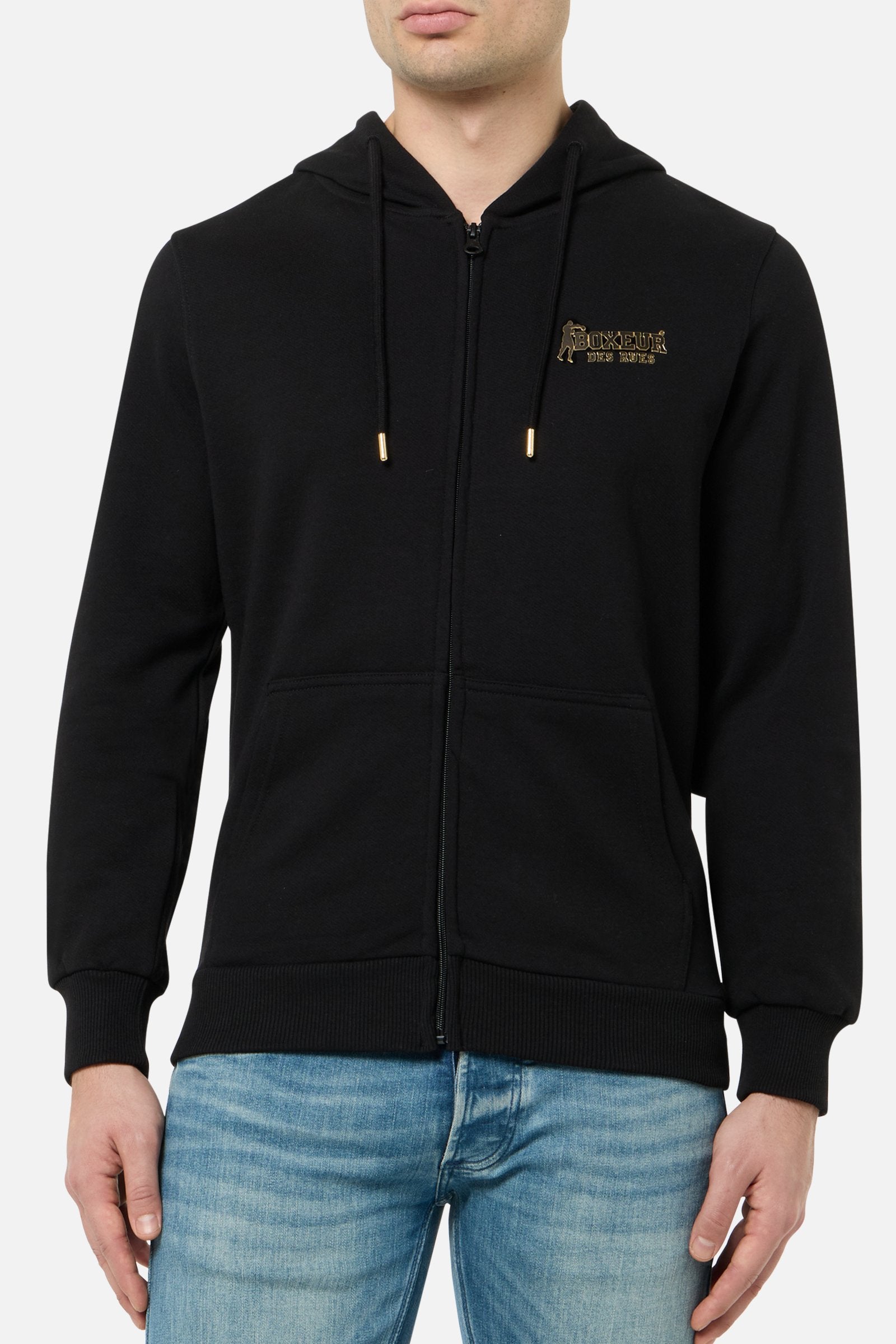 Basic Full Zip Hoodie in Black-Gold Sweatjacken Boxeur des Rues