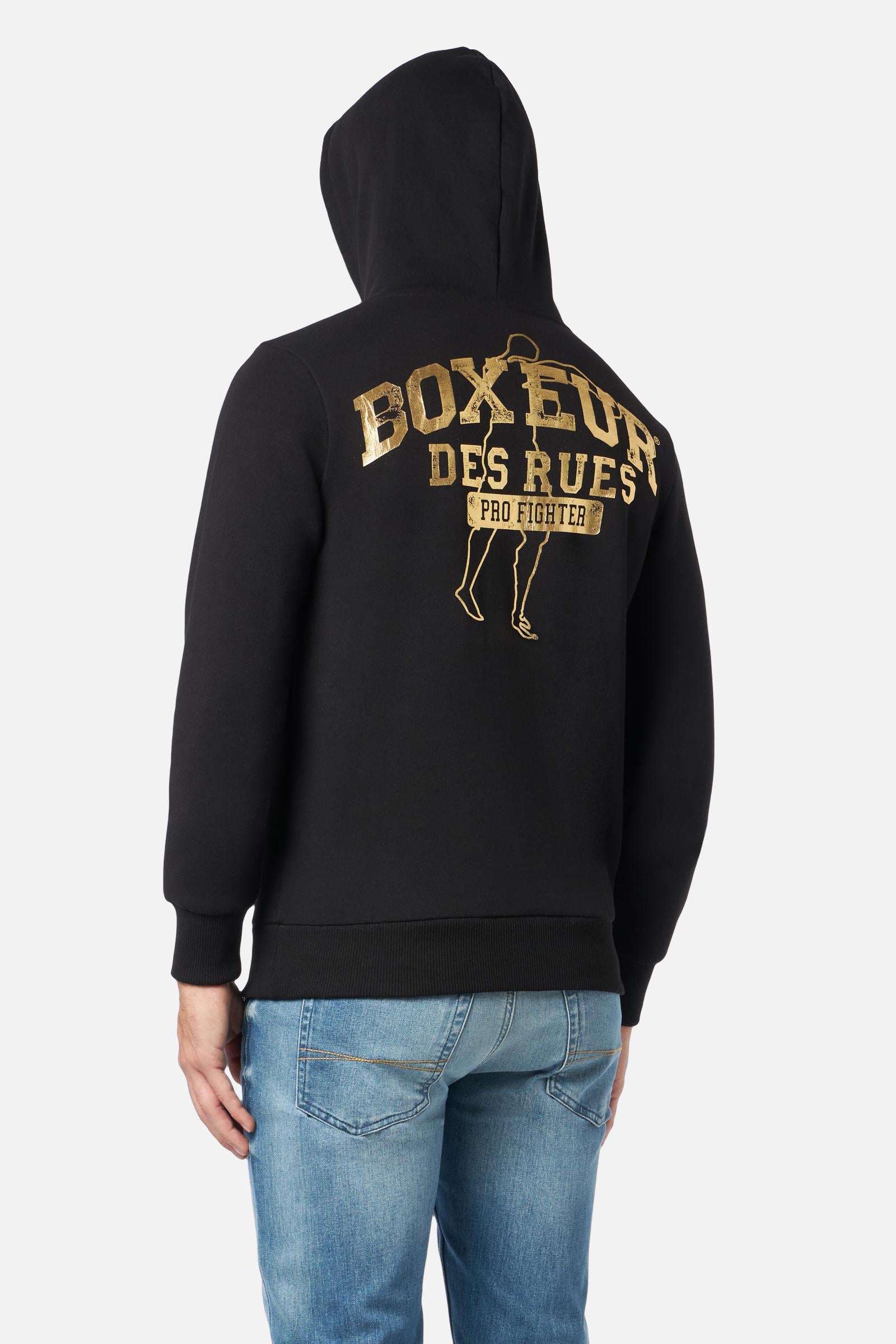 Man Hoodie Sweatshirt in Black-Gold Kapuzenpullover Boxeur des Rues   