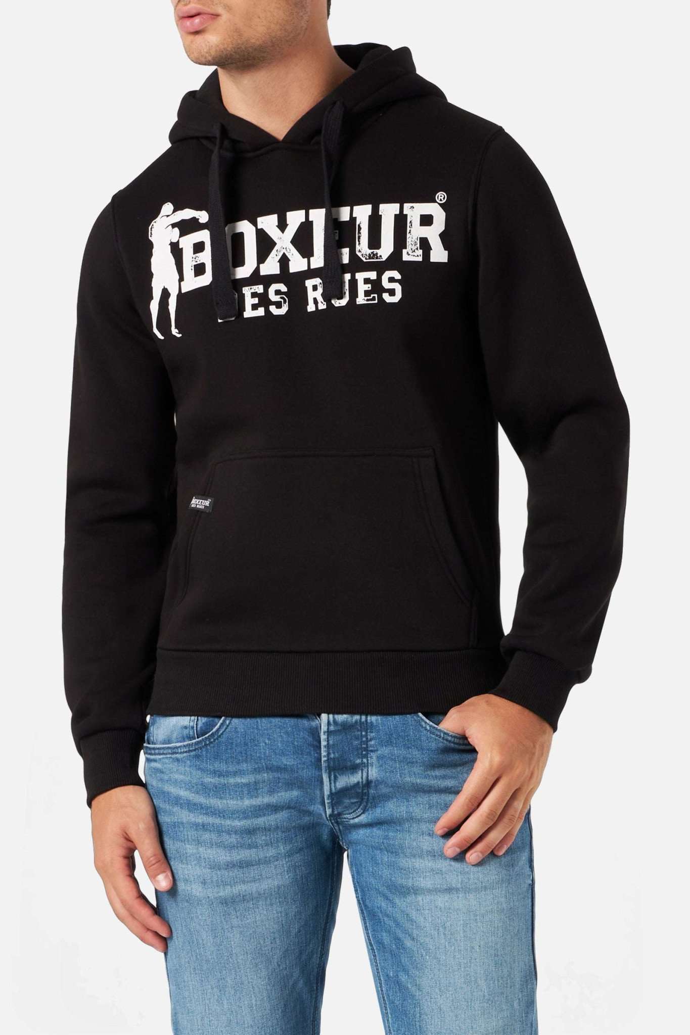 Man Hoodie Sweatshirt in Blackwhite Kapuzenpullover Boxeur des Rues   