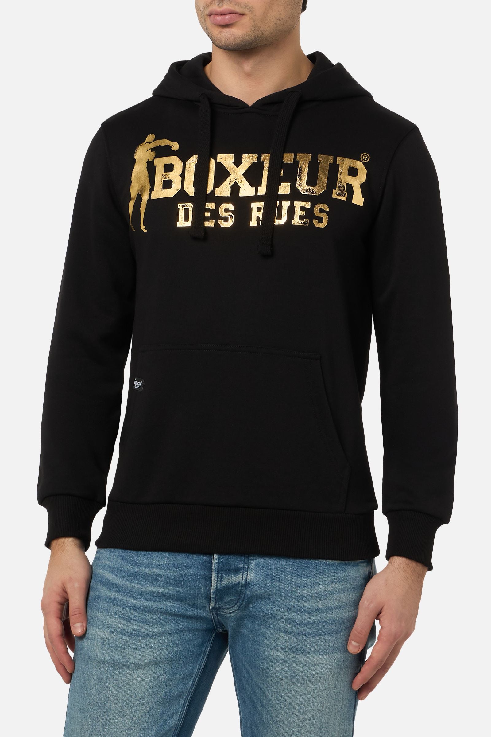 Hooded Sweatshirt in Black-Gold Kapuzenpullover Boxeur des Rues