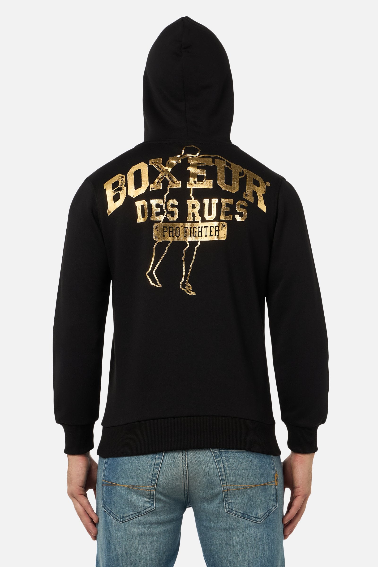 Hooded Sweatshirt in Black-Gold Kapuzenpullover Boxeur des Rues