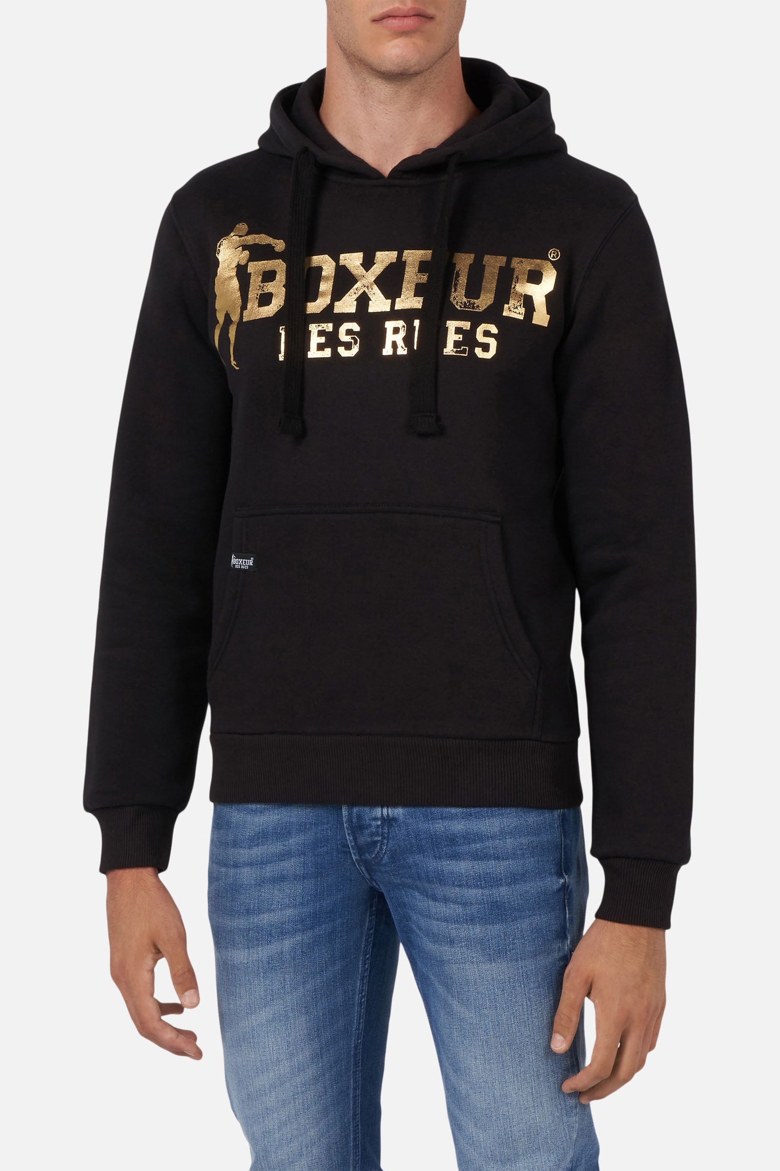 Hooded Full Zip Sweatshirt in Black-Gold